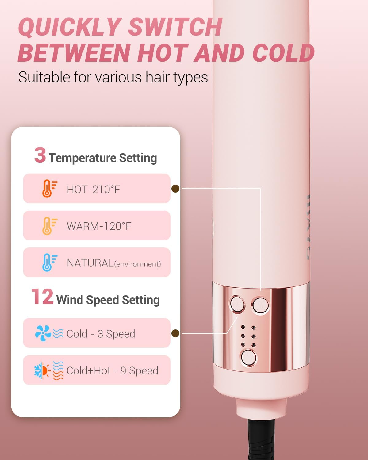 Hair Dryer Brush 6 in 1 Professional Hot Air Styler, 110,000 RPM High-Speed Negative Ionic Hair Dryer, Auto Wrap Curler Frizz-Free Airwrap for Curling Volumizing Straightening Styling Pink - Image 5