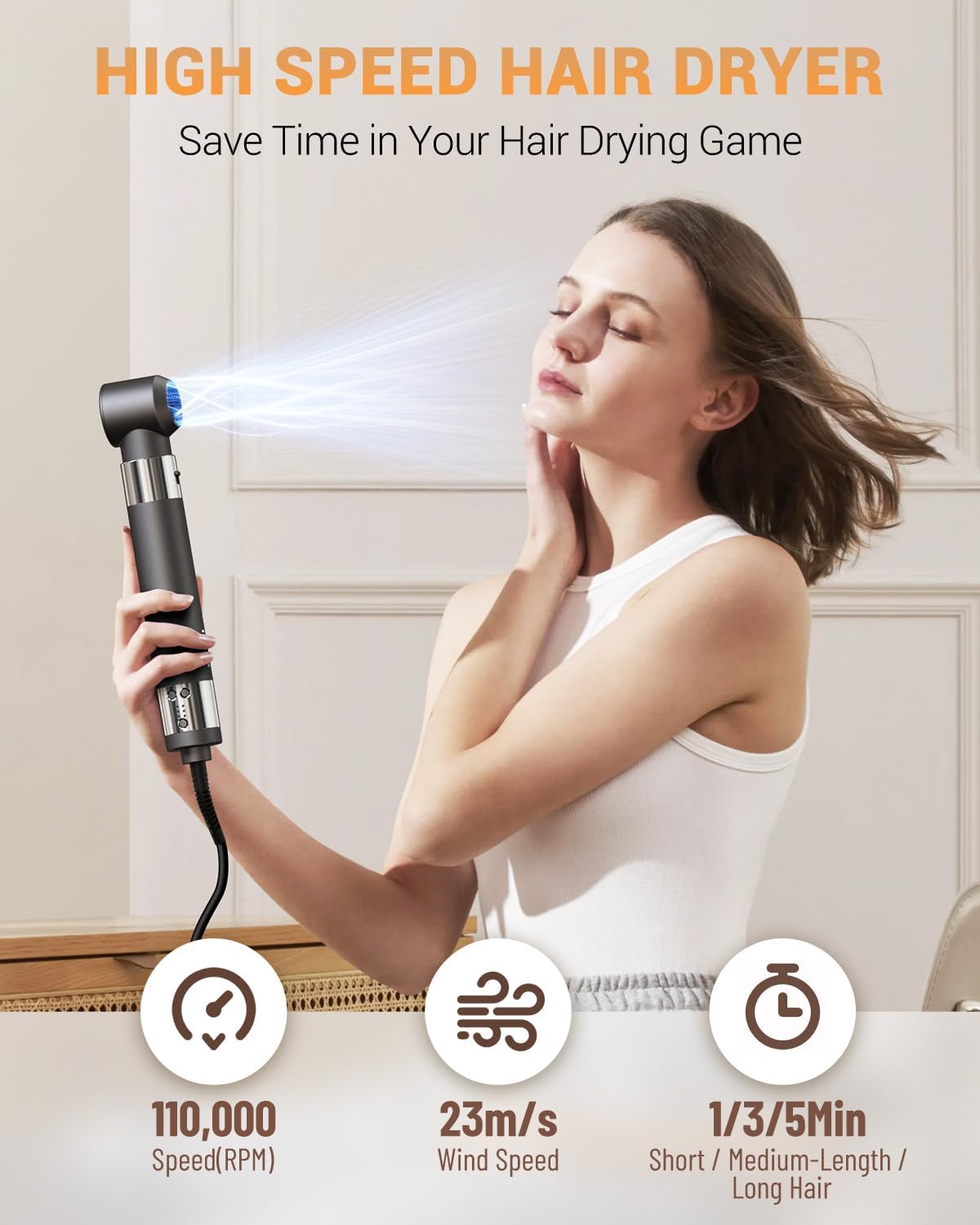 Hair Dryer Brush 6 in 1 Professional Hot Air Styler, 110,000 RPM High-Speed Negative Ionic Hair Dryer, Auto Wrap Curler Frizz-Free Blow Dryer Brush for Curling Volumizing Straightening Styling - Image 3