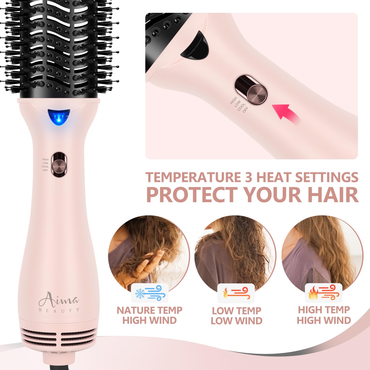 Hair Dryer Brush, Aima Beauty One Step Hair Dryer and Styler Volumizer with Negative Ion for Reducing Frizz and Static, Hair Styling Tools, Pink - Image 3