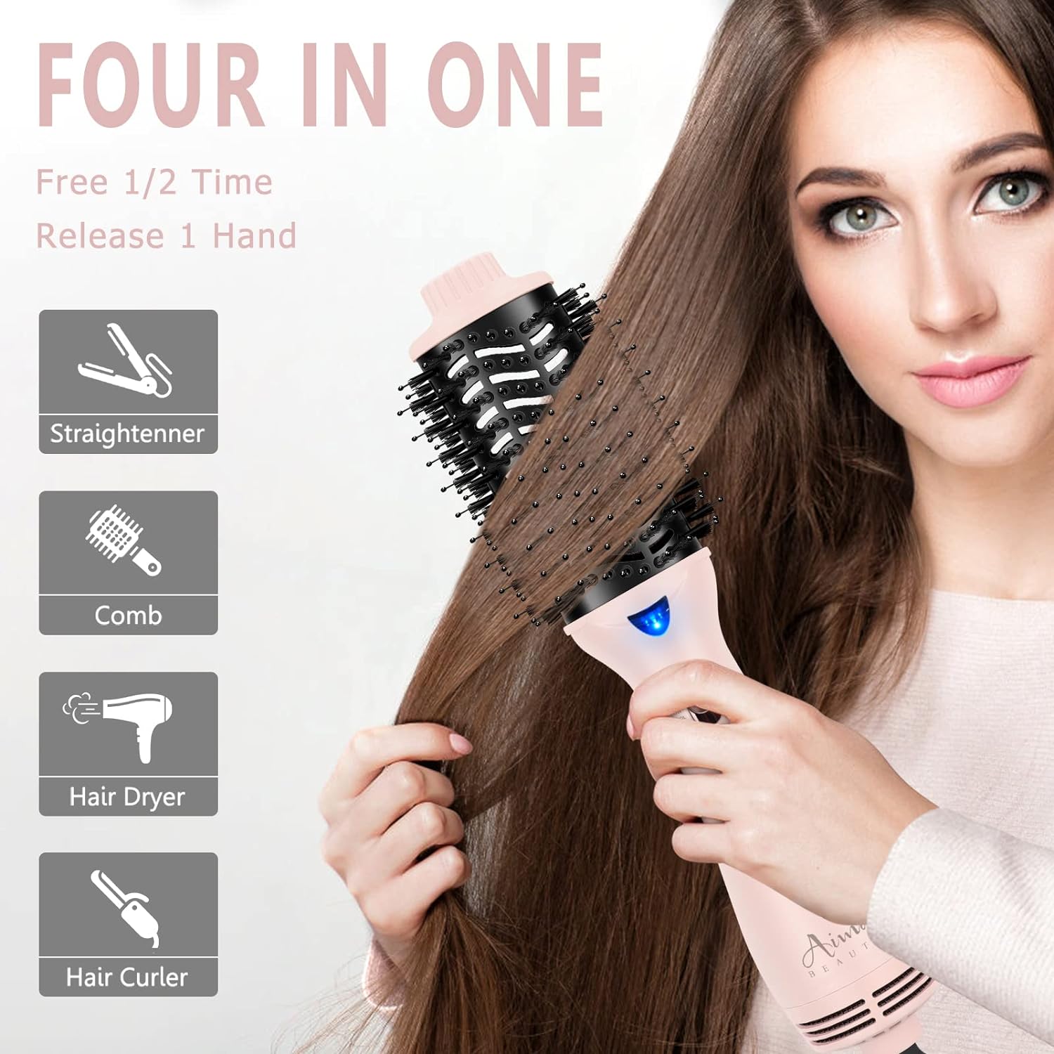 Hair Dryer Brush, Aima Beauty One Step Hair Dryer and Styler Volumizer with Negative Ion for Reducing Frizz and Static, Hair Styling Tools, Pink - Image 2