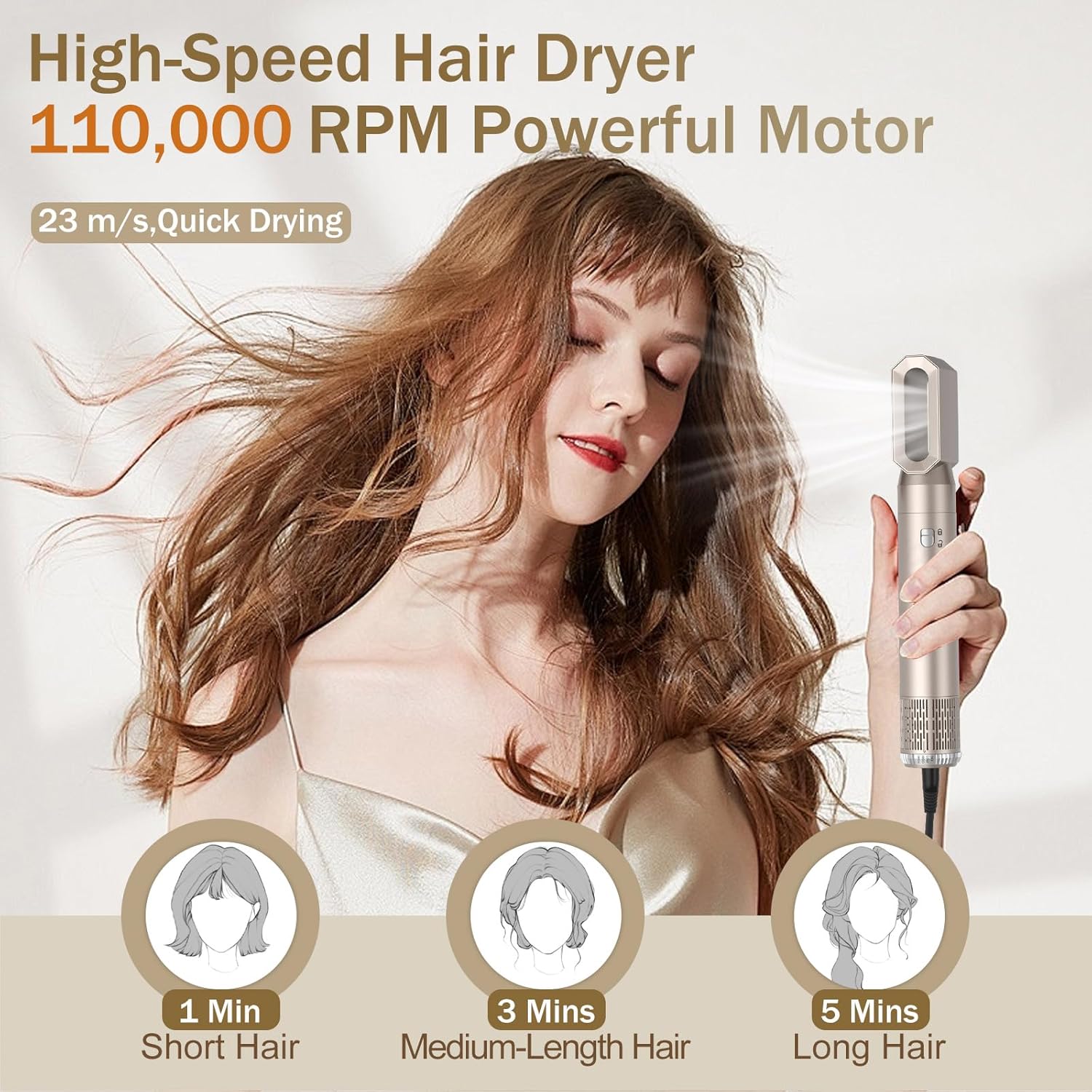 Hair Dryer Brush Blow Dryer Brush in One 6 in 1 Hair Styler 110,000 RPM Air Curler Wrap Styler Hot Air Brush Blowout Brush Hair Styling Tools Curling Straightening Styling Drying Gift Mom Women - Image 3