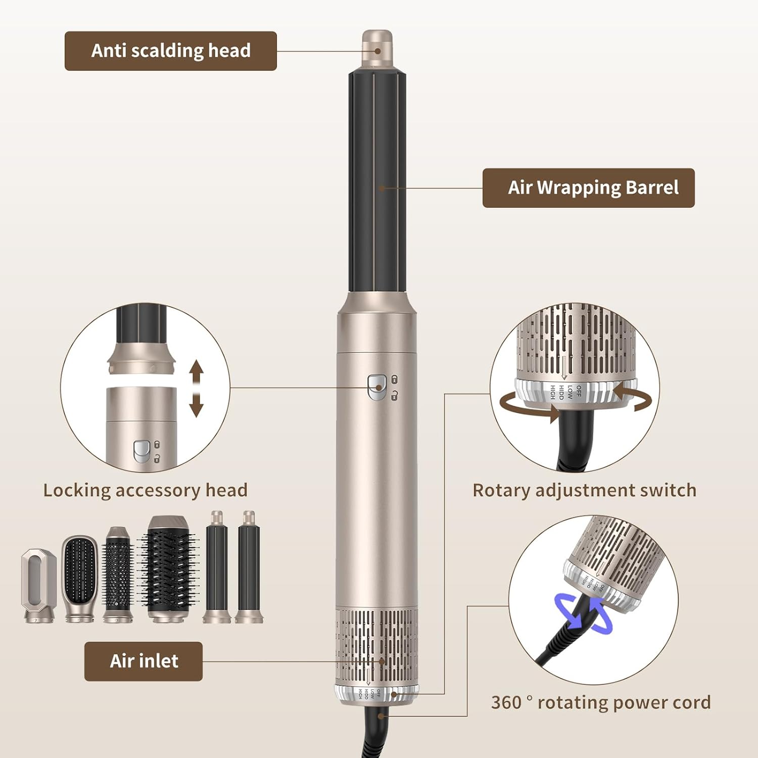 Hair Dryer Brush Blow Dryer Brush in One 6 in 1 Hair Styler 110,000 RPM Air Curler Wrap Styler Hot Air Brush Blowout Brush Hair Styling Tools Curling Straightening Styling Drying Gift Mom Women - Image 5