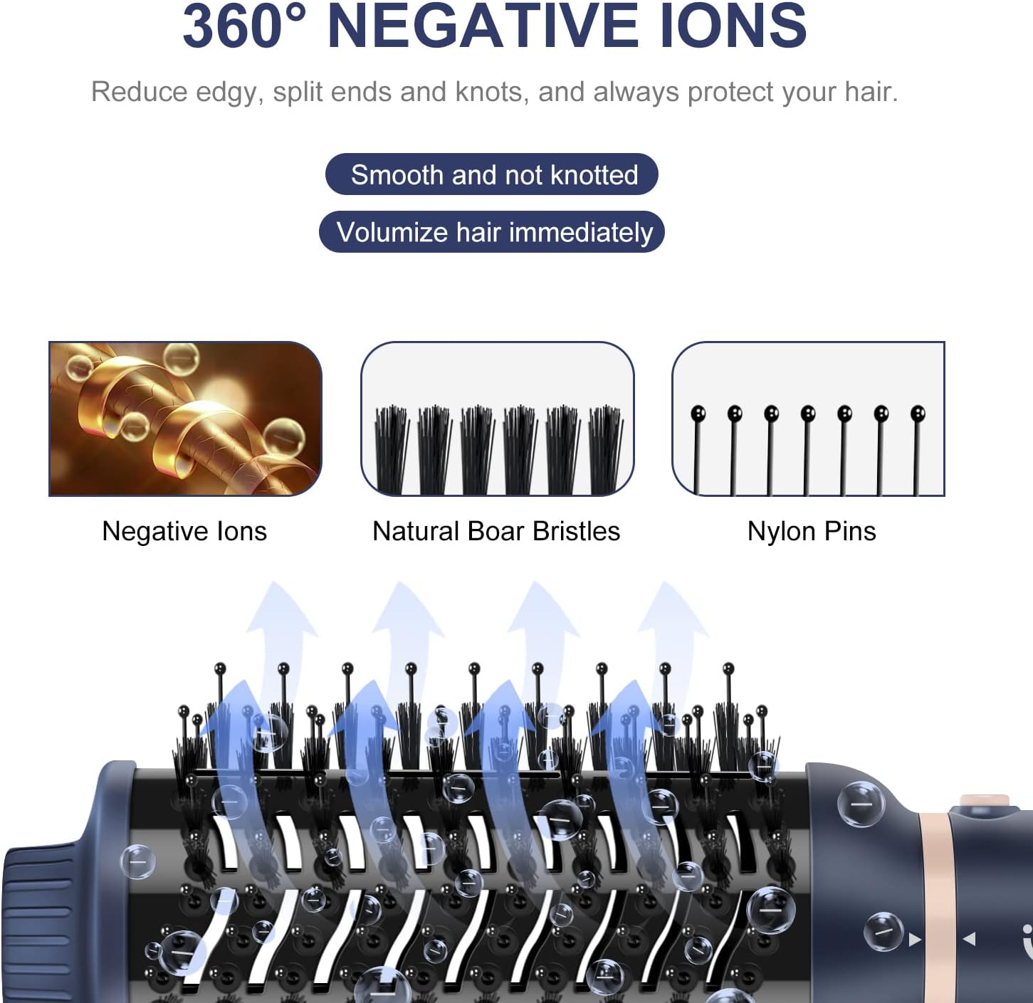 Hair Dryer Brush Set, IG INGLAM 4 in 1 Blowout Brush, Negative Ion Detachable Hair Dryer & Styler Volumizer Hot Air Hair Dryer Brush with 2 Styling Brush Heads, Prussian Blue - Image 5