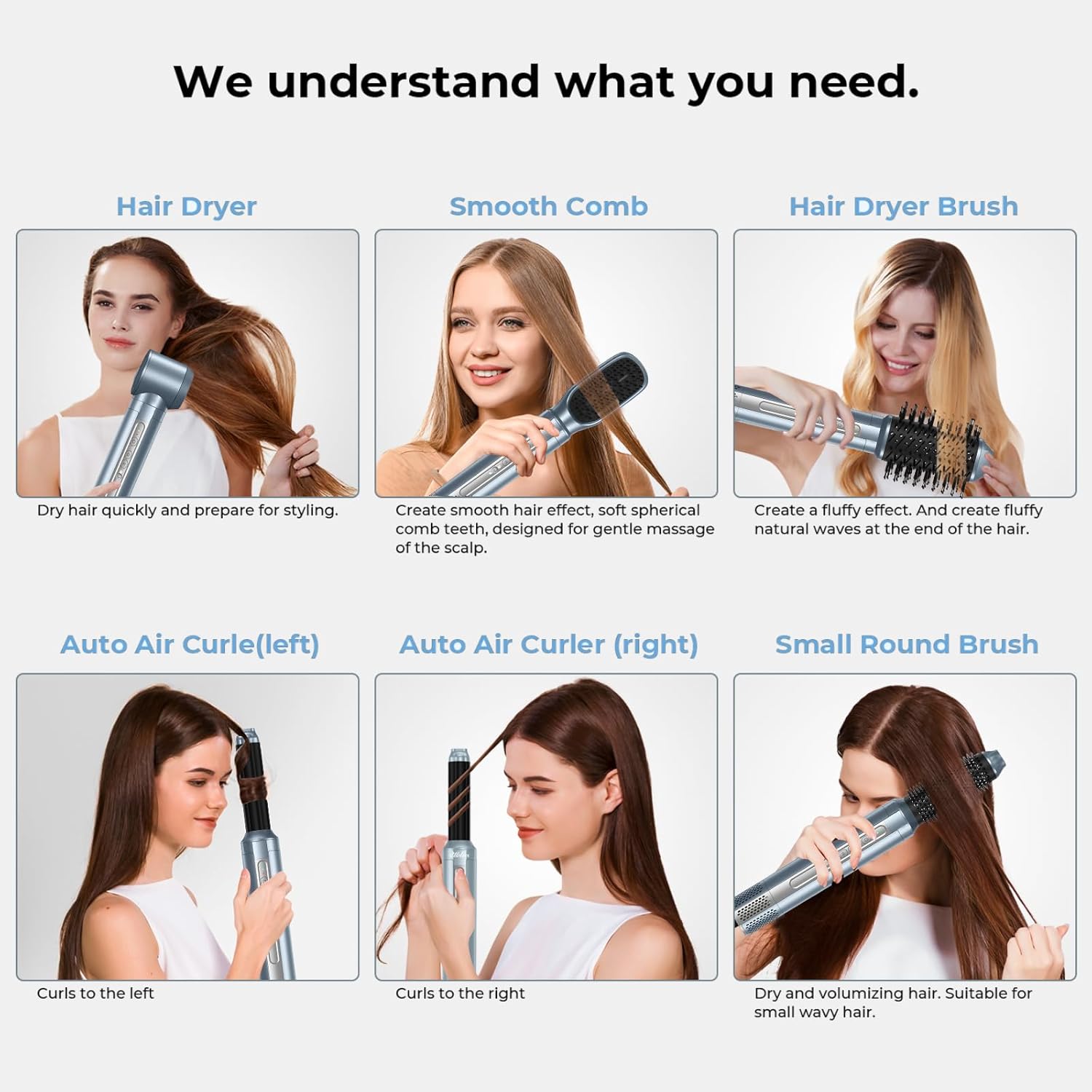 Hair Dryer Brush,Blow Dryer Brush with Attachments,110000 RPM Curly Twist 6 in 1 Air Style, Professional Ionic Hair Styling Tool, Left & Right Air Curler, Volumizer - Image 2