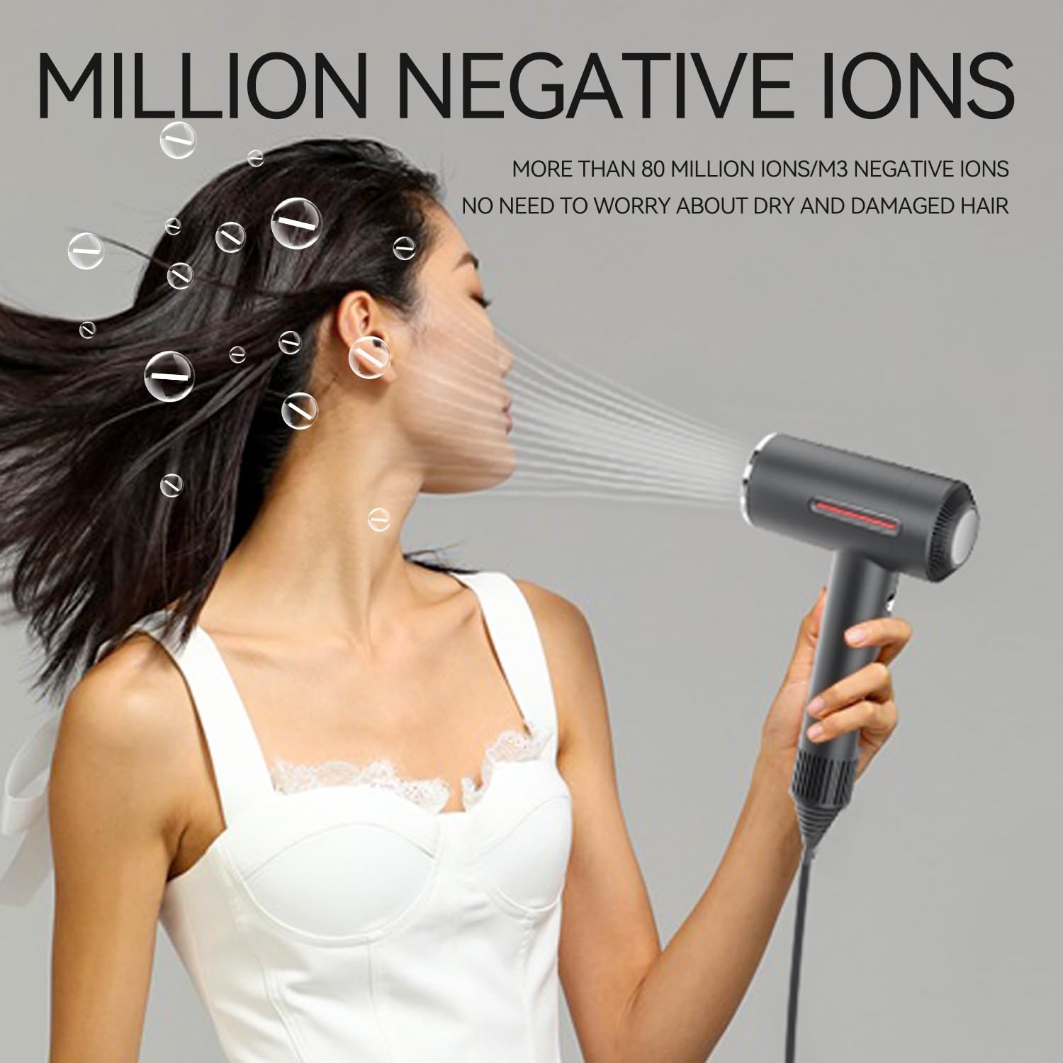 Hair Dryer, Fast Drying Blow Dryer with Magnetic Nozzle,110,000RPM Brushless Motor, High Speed Low Noise, Ionic No Heat Damage, for Travel, Home, Gift (Gray) - Image 4