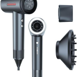 Hair Dryer, Fast Drying Blow Dryer with Magnetic Nozzle,110,000RPM Brushless Motor, High Speed Low Noise, Ionic No Heat Damage, for Travel, Home, Gift (Gray)