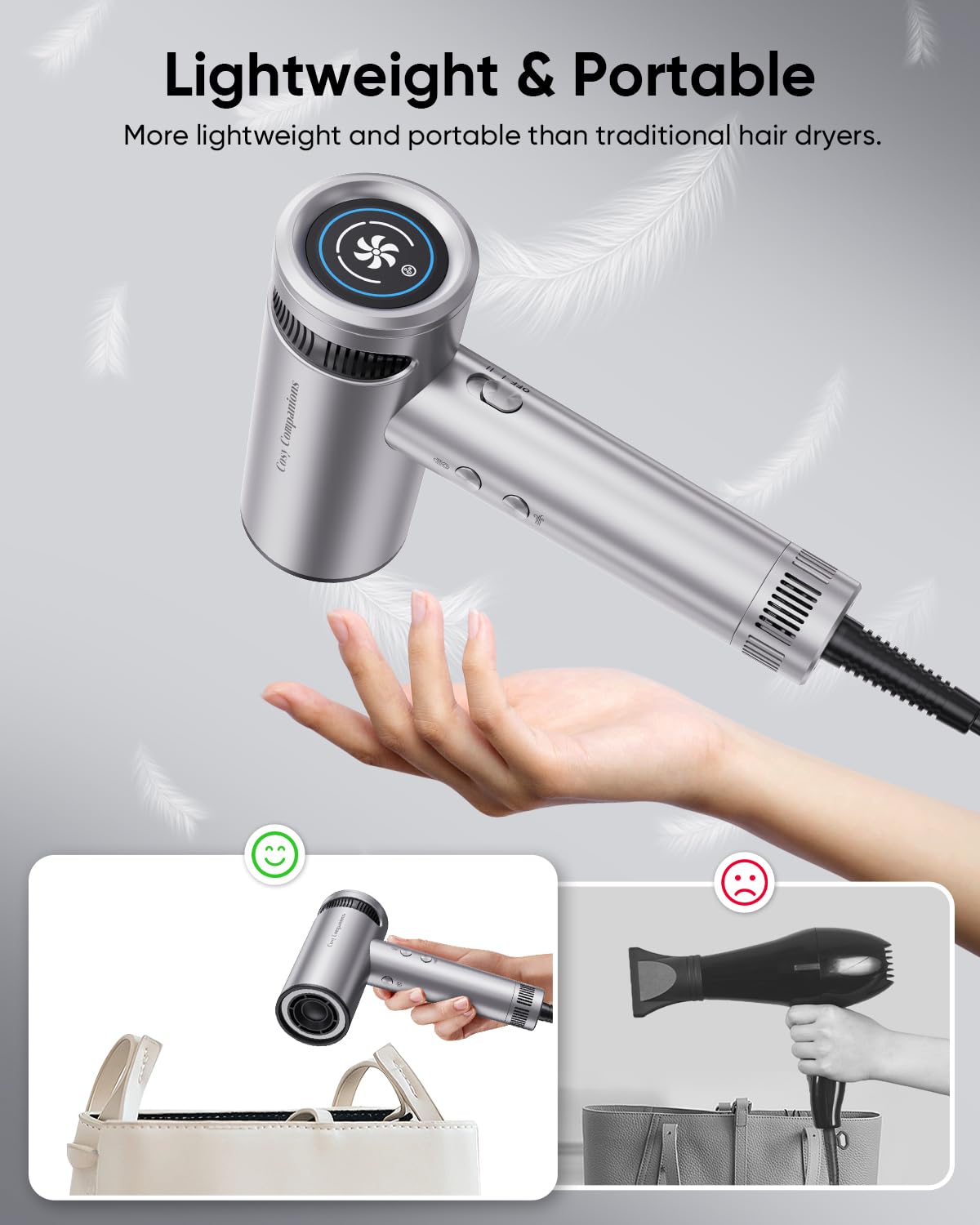 Hair Dryer - High-Speed 150,000 RPM Hairdryer for Fast Drying, 500Million Negative Ionic & Thermo-Control & Cool Shot Button & Lightweight & HD Display Blow Dryer with Magnetic Diffuser & Nozzle - Image 6