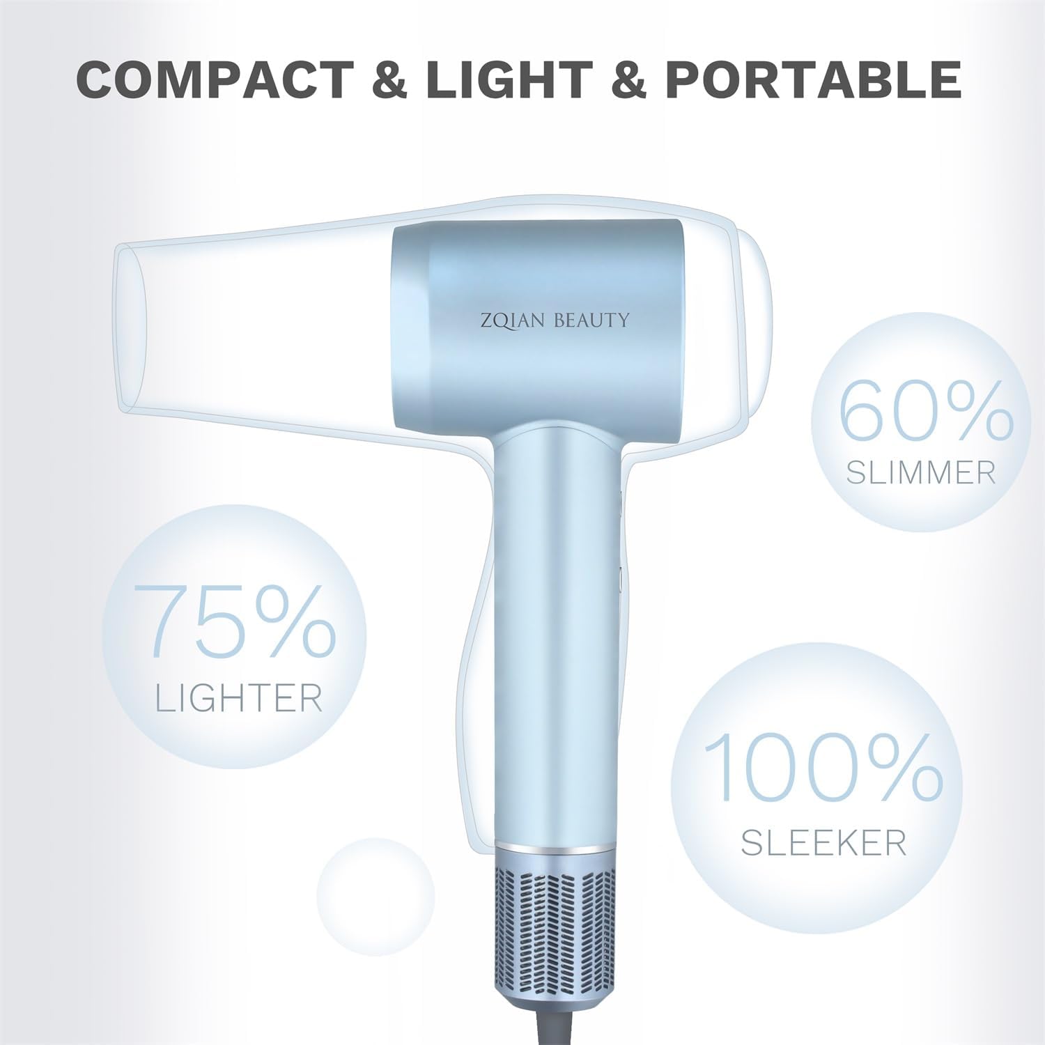 Hair Dryer, High-Speed Blow Dryer with 110,000 RPM Brushless Motor, 200 Million Negative Ionic Hair Dryer, Fast Drying Low Noise Hairdryer with Magnetic Concentrator Nozzle (Silver Blue) - Image 6