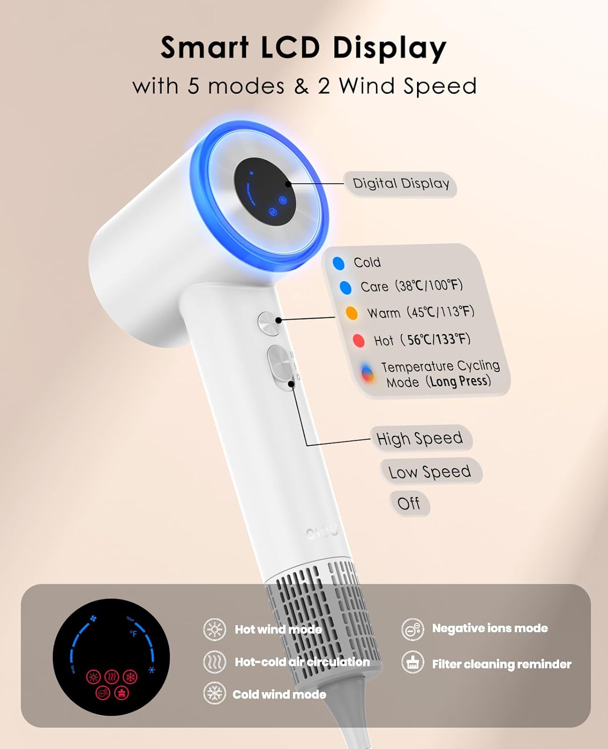 Hair Dryer, High Speed Fast Drying Hair Dryers, Negative Ionic Portable Blow Dryer with 110000 RPM Brushless Motor, Lightweight Low Noise Thermo-Control Hairdryer with Nozzle for Home, Travel - Image 6