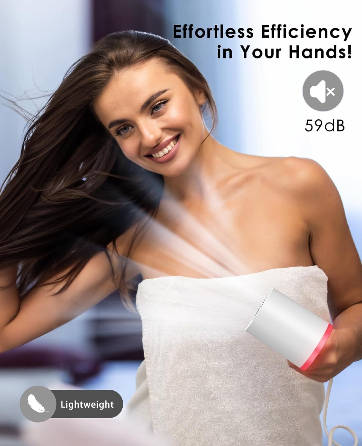 Hair Dryer, High Speed Fast Drying Hair Dryers, Negative Ionic Portable Blow Dryer with 110000 RPM Brushless Motor, Lightweight Low Noise Thermo-Control Hairdryer with Nozzle for Home, Travel - Image 4