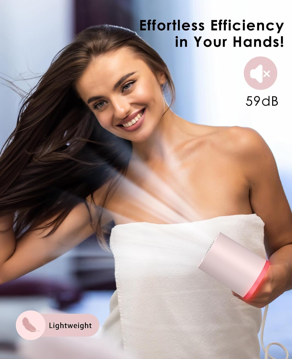 Hair Dryer, High Speed Fast Drying Hair Dryers, Negative Ionic Portable Blow Dryer with 110000 RPM Brushless Motor, Lightweight Low Noise Thermo-Control Hairdryer with Nozzle for Home, Travel - Image 3