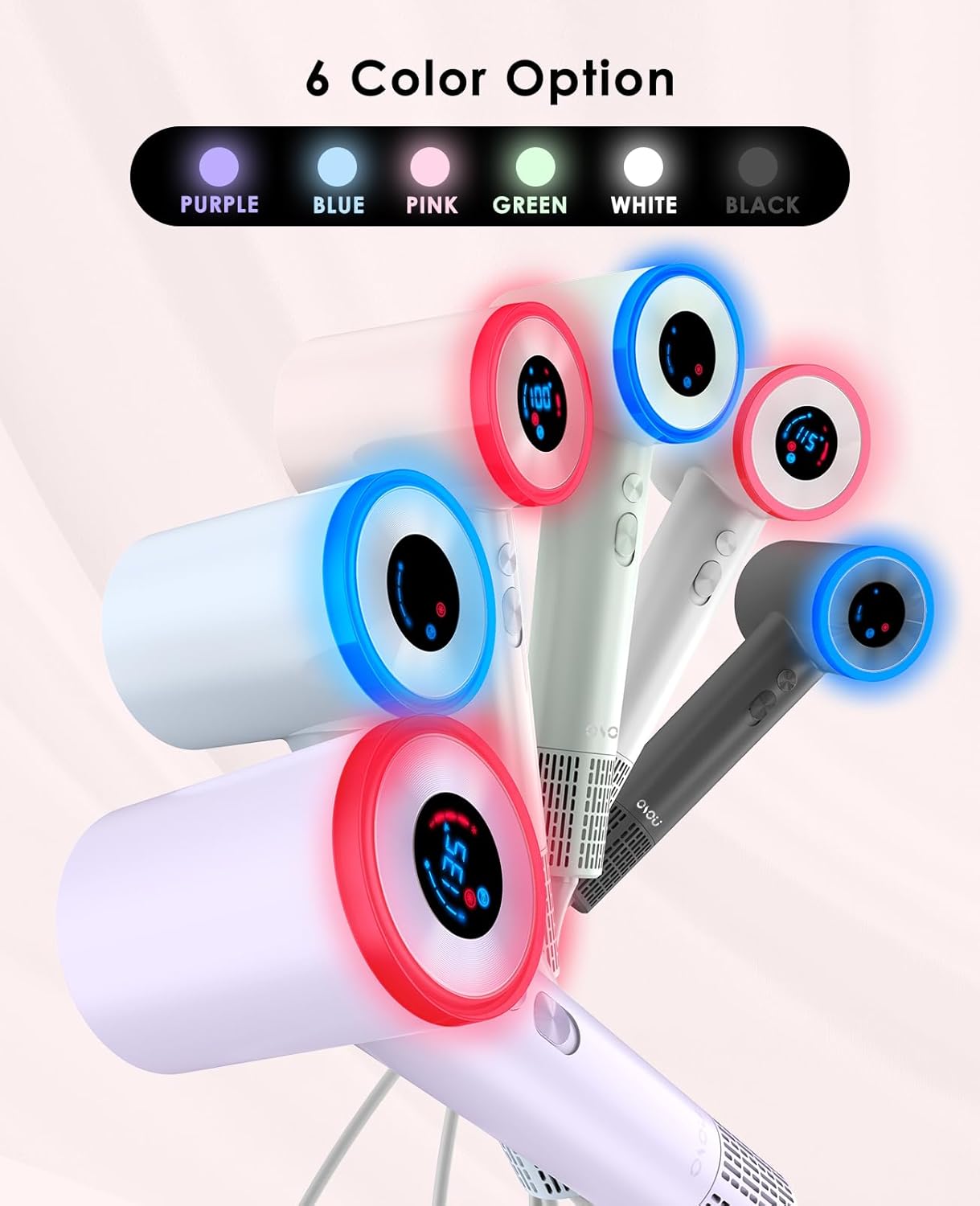 Hair Dryer, High Speed Fast Drying Hair Dryers, Negative Ionic Portable Blow Dryer with 110000 RPM Brushless Motor, Lightweight Low Noise Thermo-Control Hairdryer with Nozzle for Home, Travel - Image 7