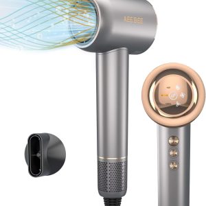 Hair Dryer, High Speed Hair Dryer for Fast Drying with 110,000 RPM Brushless Motor, Pro Ionic Blow Dryer Lightweight Compact with Magnetic Nozzle Attachment, Low Noise Dryer for Home, Sliver