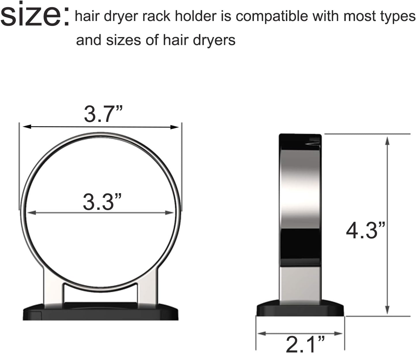 Hair Dryer Holder, Bathroom Cabinet Door Blow Dryer Stand, Blow Dryer Holders Wall Mount - Extra Large Rim (Silver + Black) - Image 3