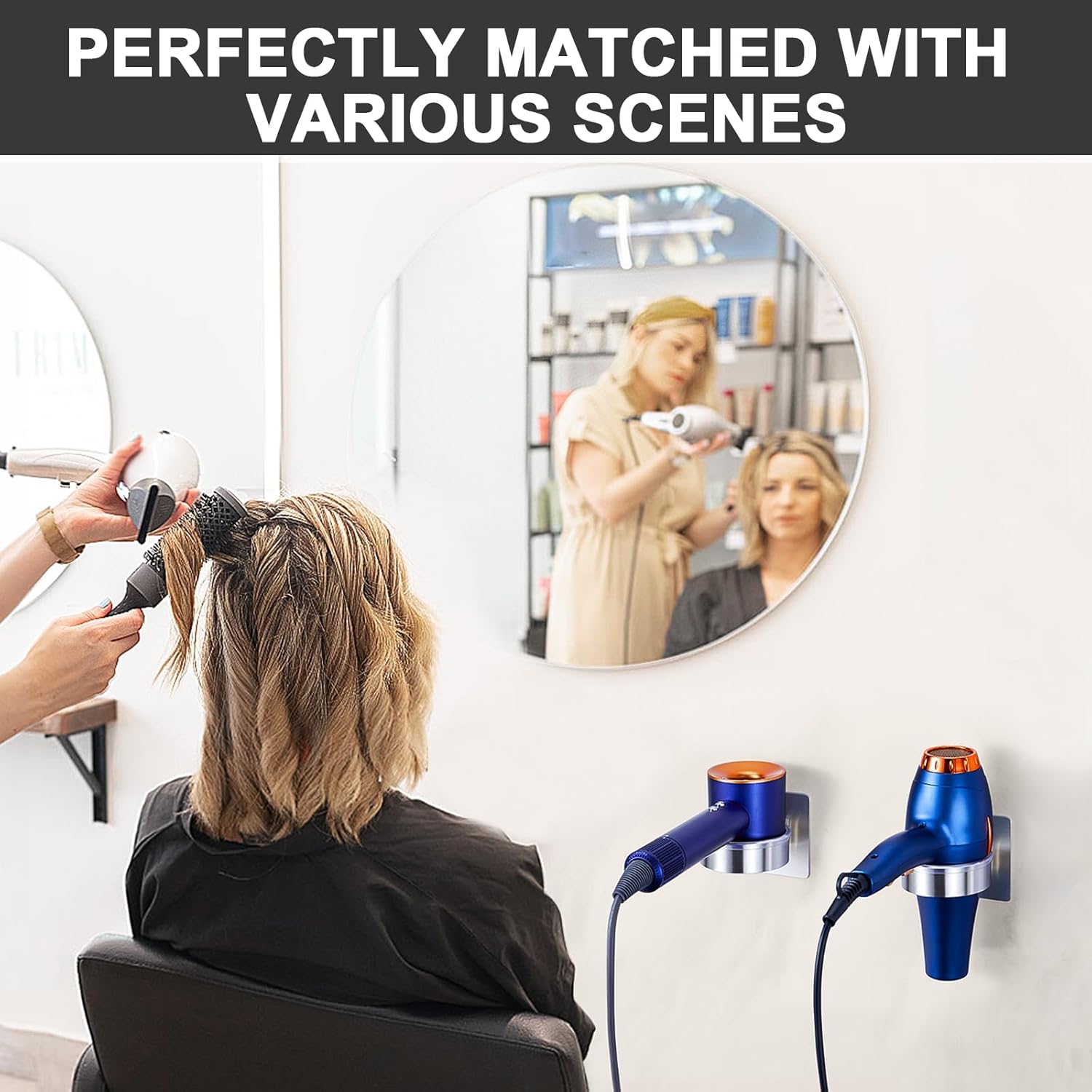 Hair Dryer Holder - Hair Tool Storage Organizer Wall Mount, Stainless Steel Hair Blow Dryer Holder, Hot Tools Holder, Adhesive Hairdryer Holder Bathroom, Hair Dryer Hanger, Blow Dryer Organizer - Image 6