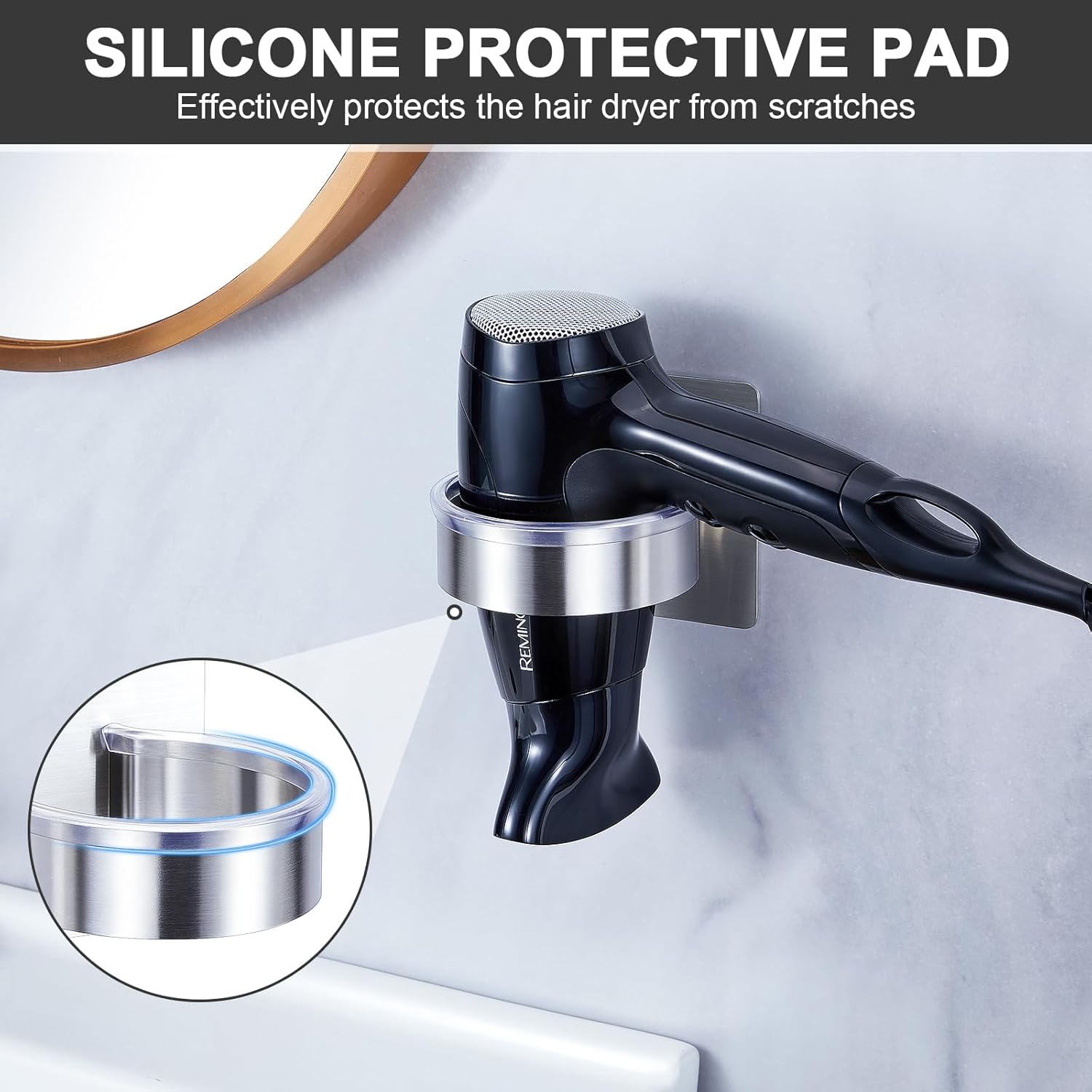 Hair Dryer Holder - Hair Tool Storage Organizer Wall Mount, Stainless Steel Hair Blow Dryer Holder, Hot Tools Holder, Adhesive Hairdryer Holder Bathroom, Hair Dryer Hanger, Blow Dryer Organizer - Image 4