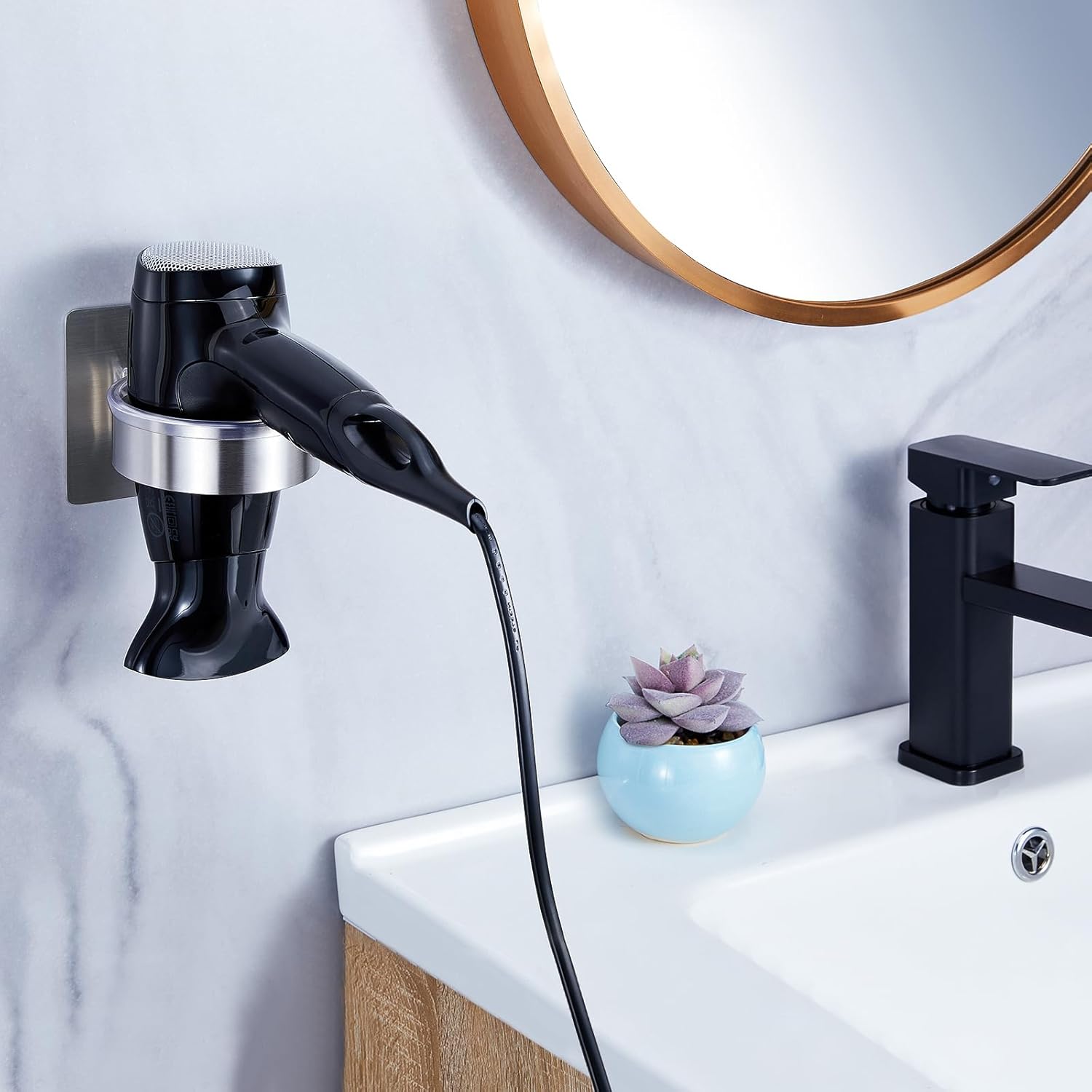 Hair Dryer Holder - Hair Tool Storage Organizer Wall Mount, Stainless Steel Hair Blow Dryer Holder, Hot Tools Holder, Adhesive Hairdryer Holder Bathroom, Hair Dryer Hanger, Blow Dryer Organizer - Image 3
