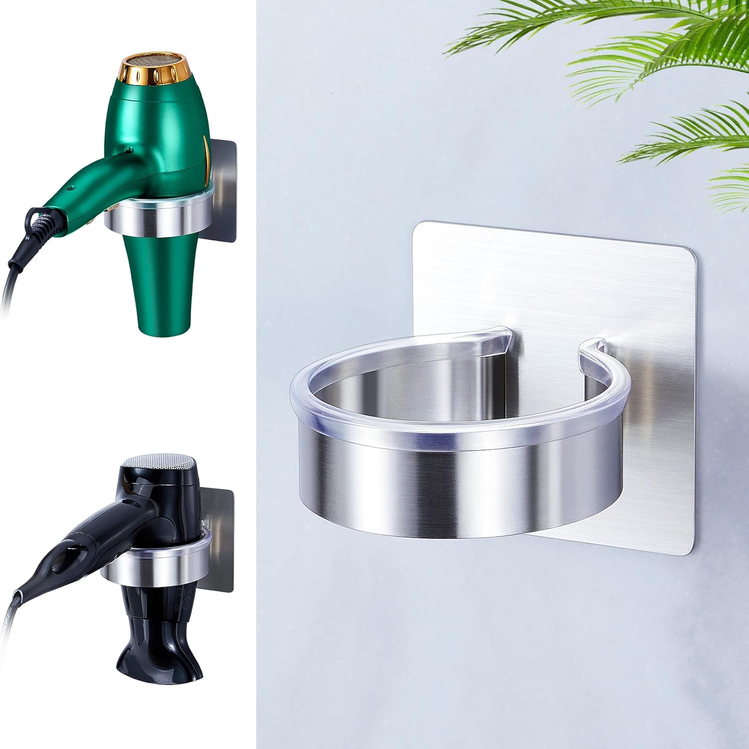 Hair Dryer Holder - Hair Tool Storage Organizer Wall Mount, Stainless Steel Hair Blow Dryer Holder, Hot Tools Holder, Adhesive Hairdryer Holder Bathroom, Hair Dryer Hanger, Blow Dryer Organizer