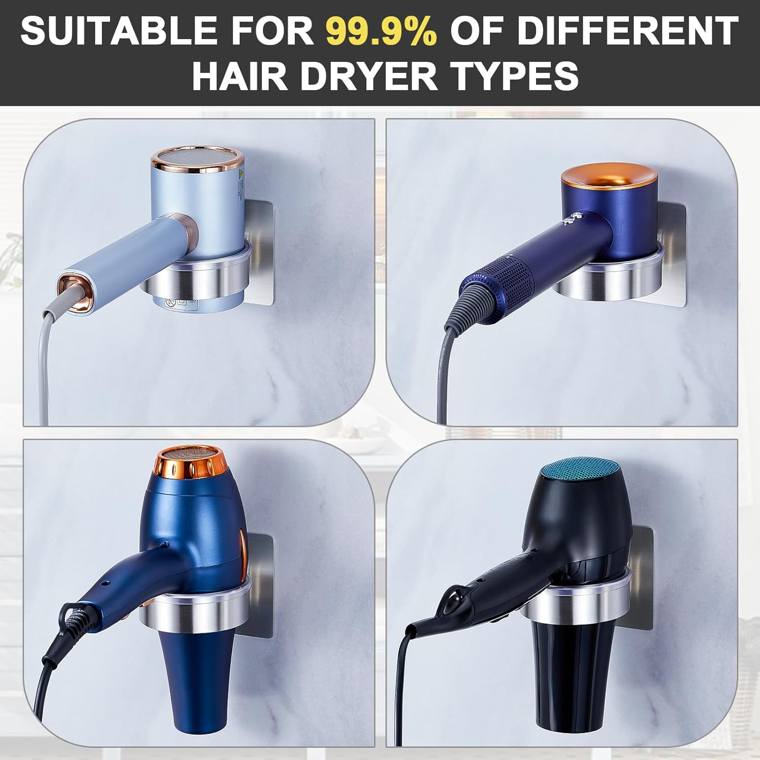 Hair Dryer Holder - Hair Tool Storage Organizer Wall Mount, Stainless Steel Hair Blow Dryer Holder, Hot Tools Holder, Adhesive Hairdryer Holder Bathroom, Hair Dryer Hanger, Blow Dryer Organizer - Image 5