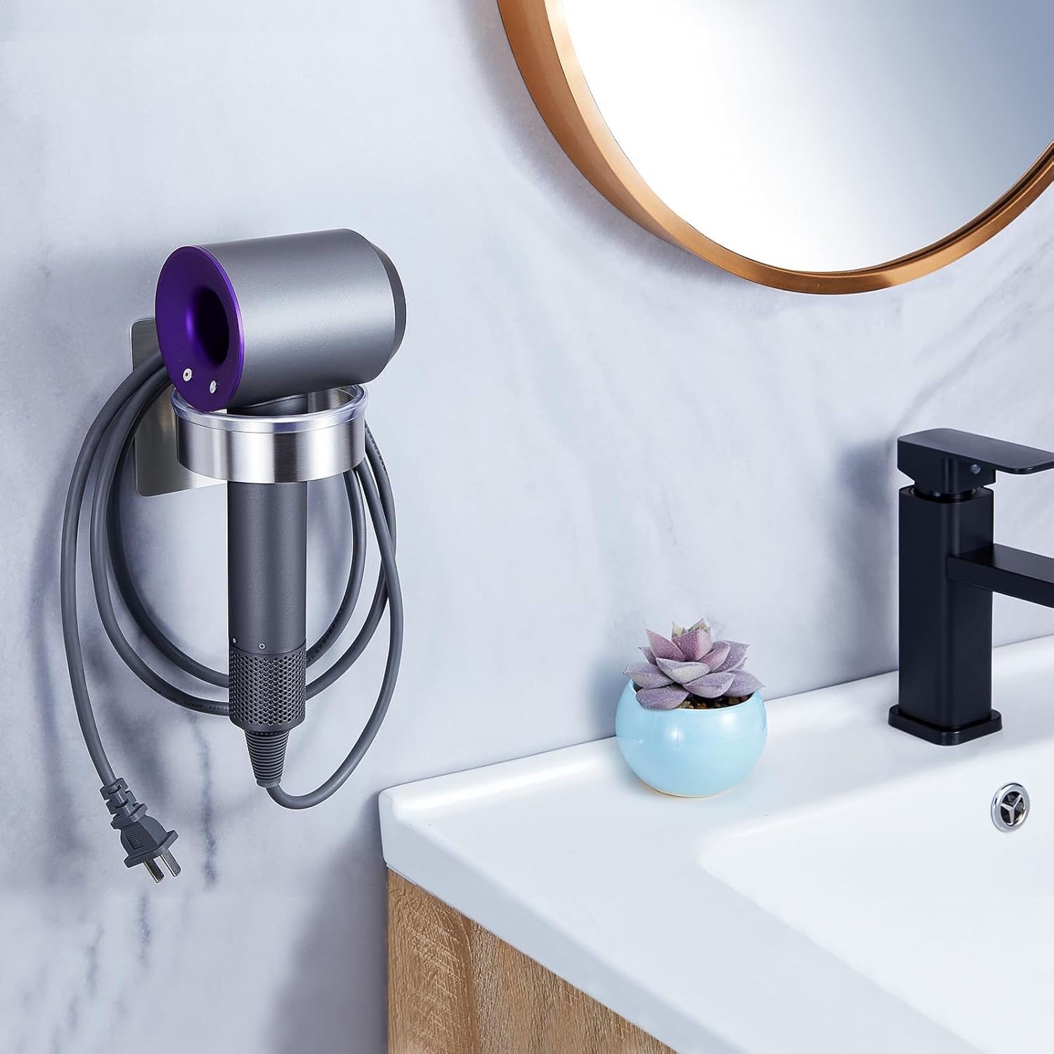 Hair Dryer Holder - Hair Tool Storage Organizer Wall Mount, Stainless Steel Hair Blow Dryer Holder, Hot Tools Holder, Adhesive Hairdryer Holder Bathroom, Hair Dryer Hanger, Blow Dryer Organizer - Image 9