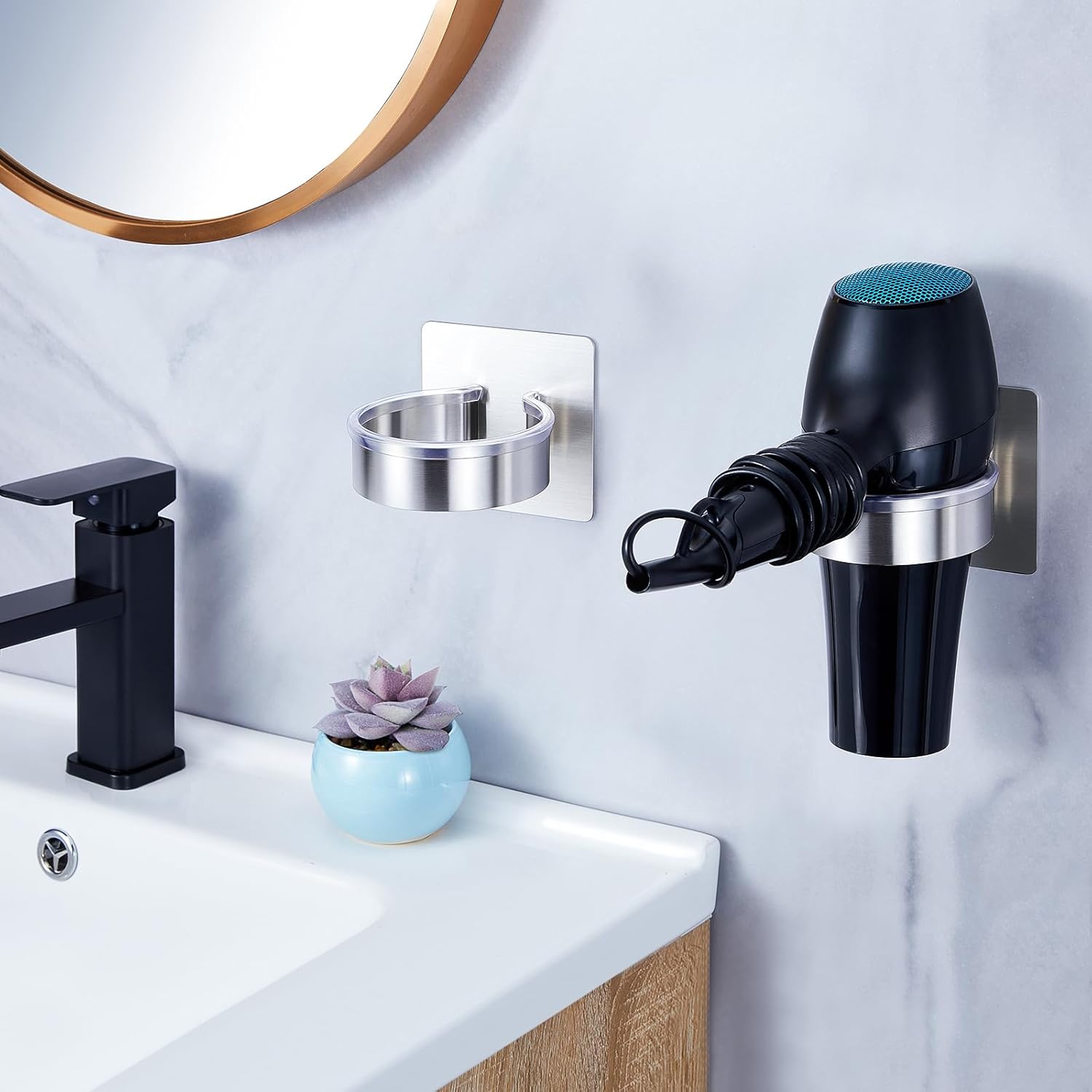 Hair Dryer Holder - Hair Tool Storage Organizer Wall Mount, Stainless Steel Hair Blow Dryer Holder, Hot Tools Holder, Adhesive Hairdryer Holder Bathroom, Hair Dryer Hanger, Blow Dryer Organizer - Image 8