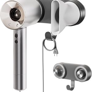 Hair Dryer Holder Mount Holder, Punch-Free Suction Cup Magnetic Hair Dryer Rack with Cord Organizer Hook, Blow Dryer Holder Hair Styling Tools Organizer for Dyson & Laifen Hair Dryer Stand