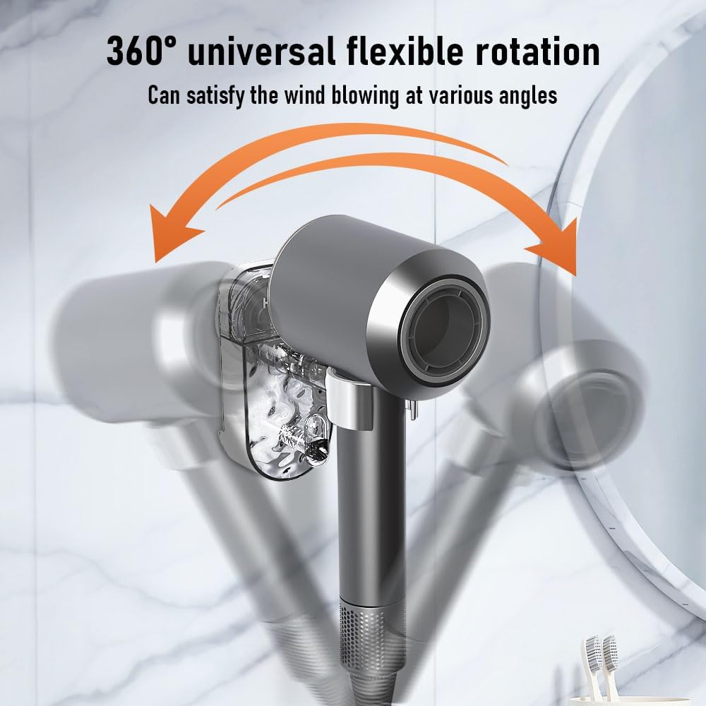Hair Dryer Holder, No-Punch Rotating Hair Dryer Rack, Blow Dryer Holder Wall Mounted, Suction Cup Blow Dryer Holder, for Bathroom, for Bathrooms, Powder Rooms, Gyms (White) - Image 2