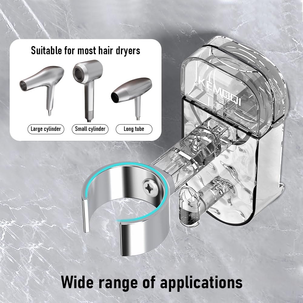 Hair Dryer Holder, No-Punch Rotating Hair Dryer Rack, Blow Dryer Holder Wall Mounted, Suction Cup Blow Dryer Holder, for Bathroom, for Bathrooms, Powder Rooms, Gyms (White) - Image 7