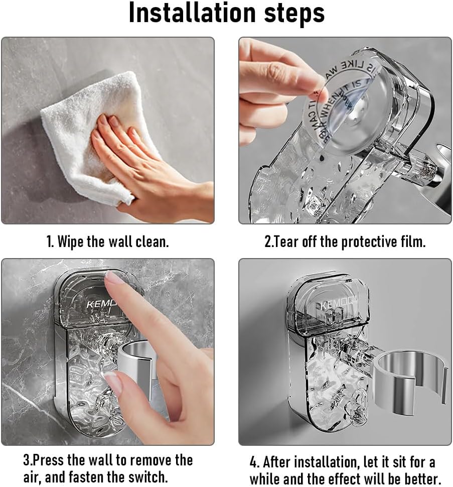 Hair Dryer Holder, No-Punch Rotating Hair Dryer Rack, Blow Dryer Holder Wall Mounted, Suction Cup Blow Dryer Holder, for Bathroom, for Bathrooms, Powder Rooms, Gyms (White) - Image 5