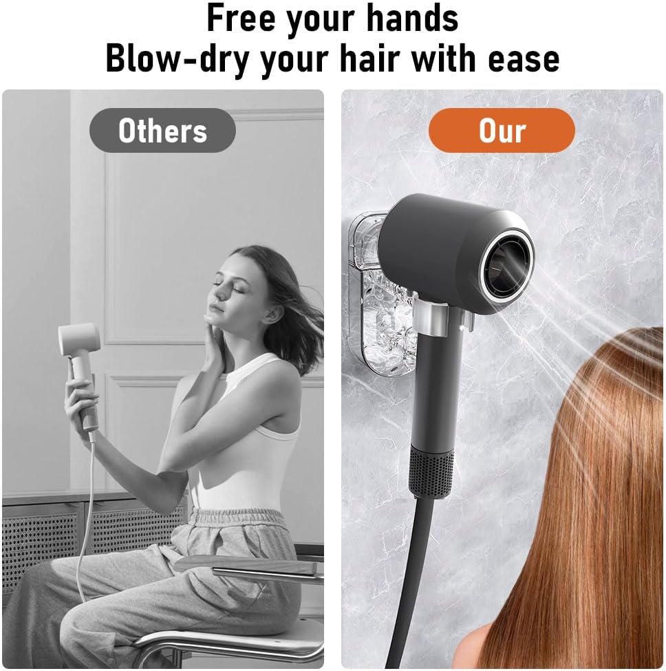 Hair Dryer Holder, No-Punch Rotating Hair Dryer Rack, Blow Dryer Holder Wall Mounted, Suction Cup Blow Dryer Holder, for Bathroom, for Bathrooms, Powder Rooms, Gyms (White) - Image 3