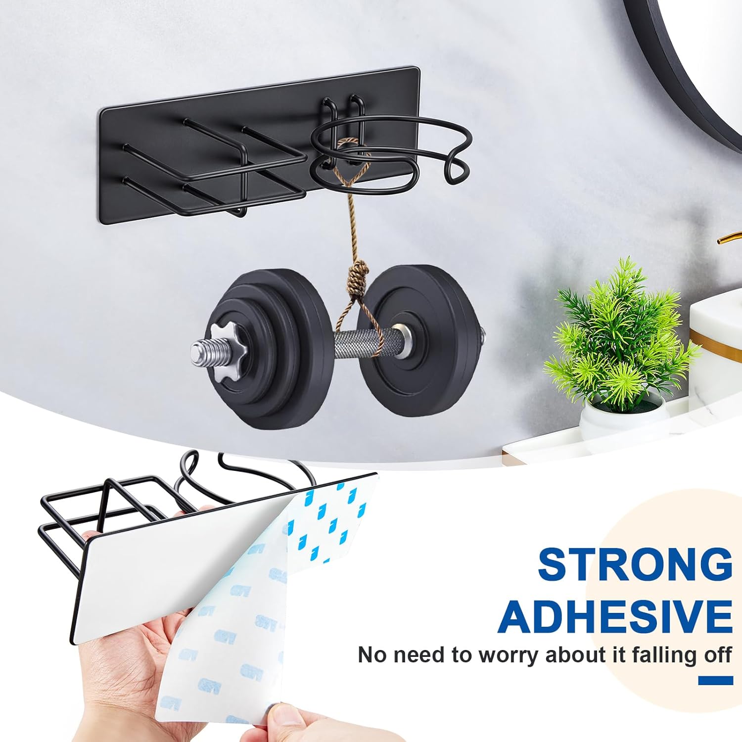 Hair Dryer Holder Self Adhesive, SUS 304 Stainless Steel Bathroom Hair Blow Dryer Rack Organizer, Black - Image 3