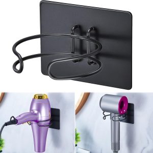Hair Dryer Holder Self Adhesive, SUS 304 Stainless Steel Bathroom Hair Blow Dryer Rack Organizer, Black
