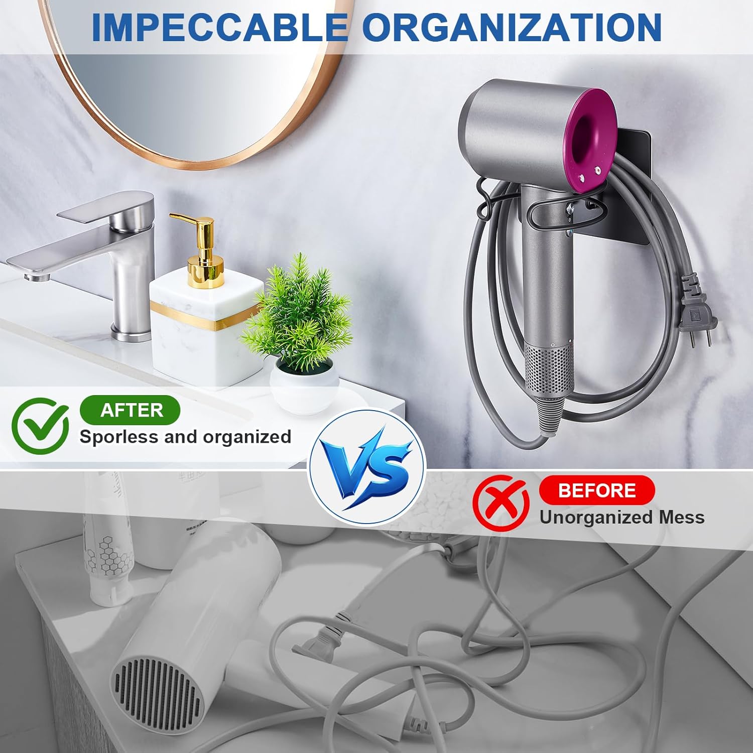 Hair Dryer Holder Self Adhesive, SUS 304 Stainless Steel Bathroom Hair Blow Dryer Rack Organizer, Black - Image 9