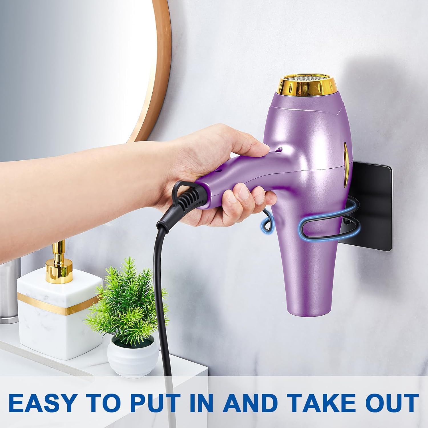 Hair Dryer Holder Self Adhesive, SUS 304 Stainless Steel Bathroom Hair Blow Dryer Rack Organizer, Black - Image 6