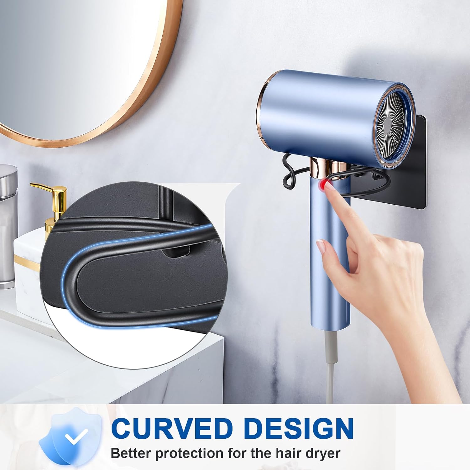 Hair Dryer Holder Self Adhesive, SUS 304 Stainless Steel Bathroom Hair Blow Dryer Rack Organizer, Black - Image 5