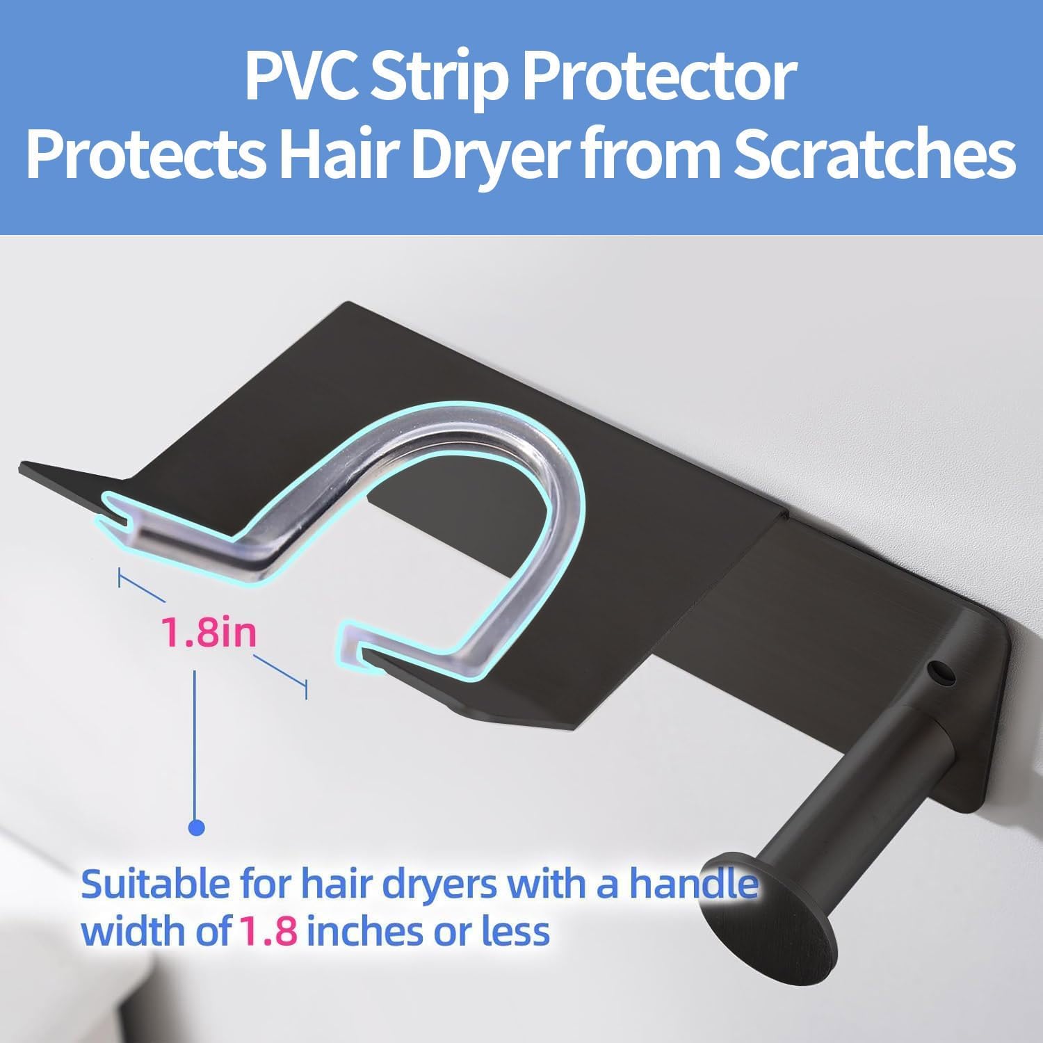 Hair Dryer Holder Stainless Steel, Blow Dryer Holder Self Adhesive, Hair Dryer Holder Wall Mounted Compatible with Dyson, Hairdryer Holder for Bathroom Black PTALSEAW - Image 3