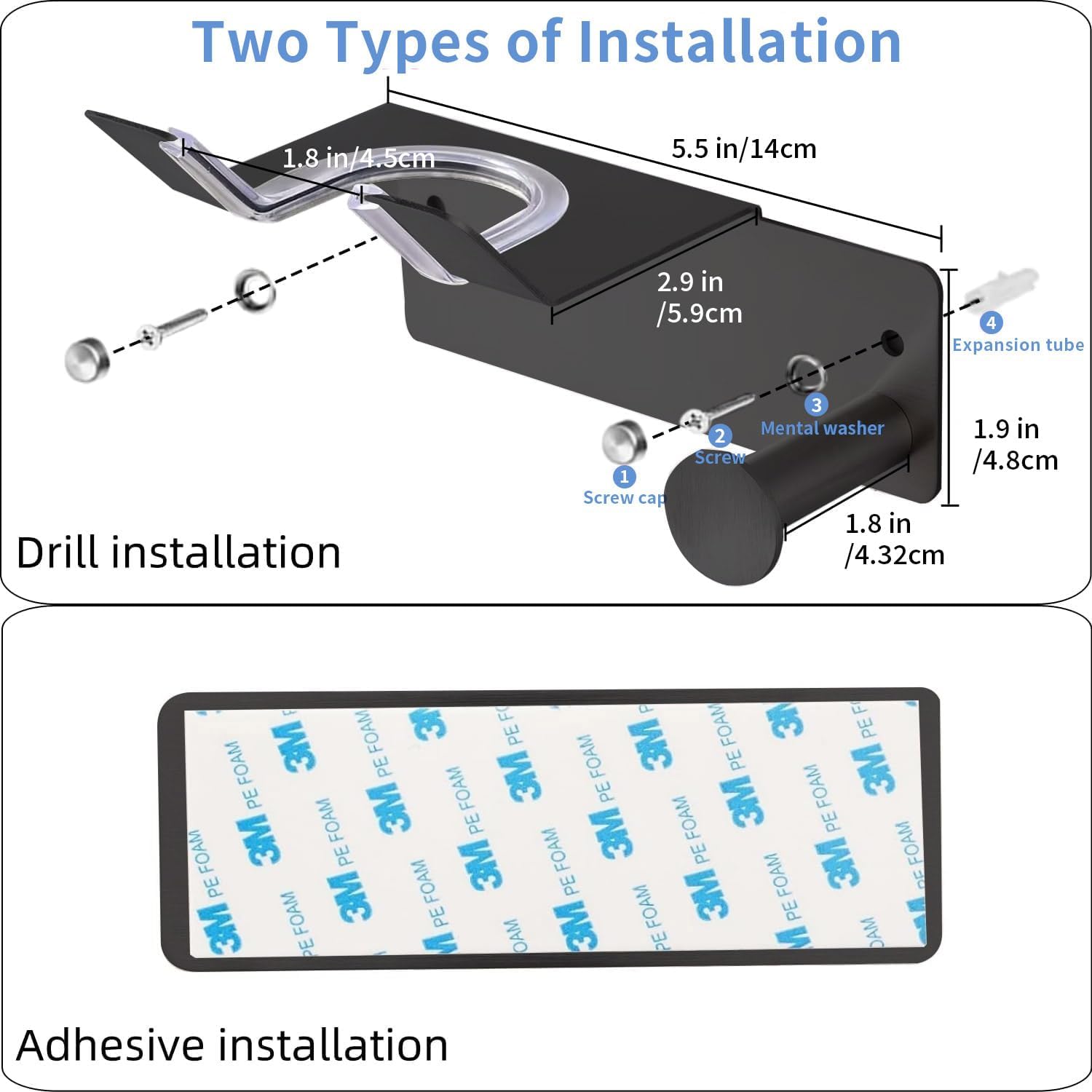 Hair Dryer Holder Stainless Steel, Blow Dryer Holder Self Adhesive, Hair Dryer Holder Wall Mounted Compatible with Dyson, Hairdryer Holder for Bathroom Black PTALSEAW - Image 5