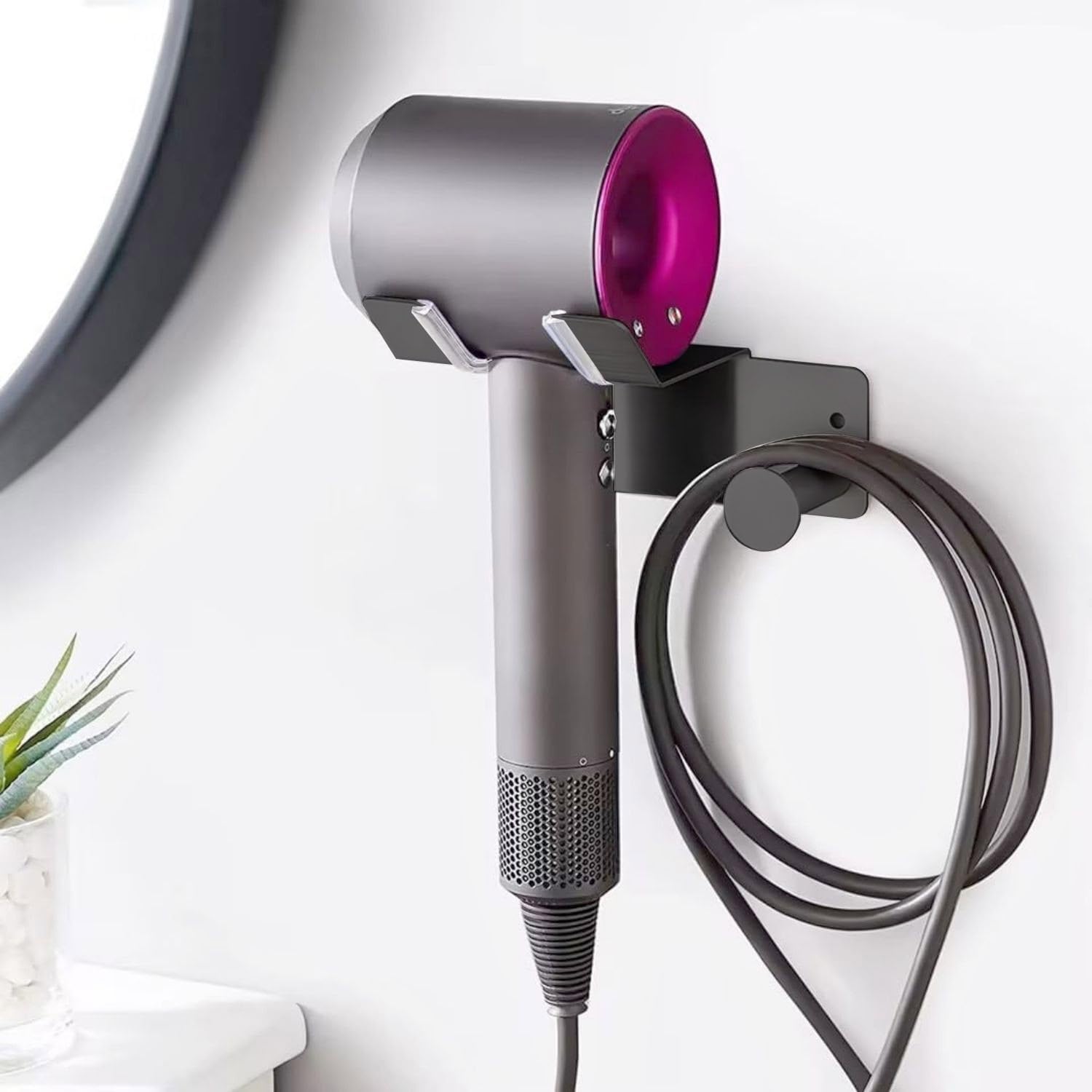 Hair Dryer Holder Stainless Steel, Blow Dryer Holder Self Adhesive, Hair Dryer Holder Wall Mounted Compatible with Dyson, Hairdryer Holder for Bathroom Black PTALSEAW - Image 7