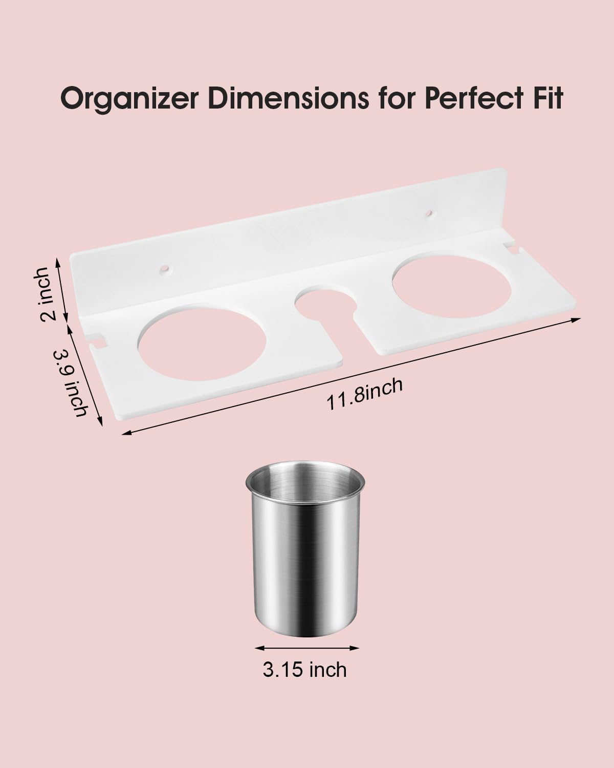 Hair Dryer Holder Wall Mount, Hair Tool Organizer with Heat-Resistant Steel Cups, Acrylic Blow Dryer Holder, Adhesive or Screw Mount for Bathroom Storage - Image 6
