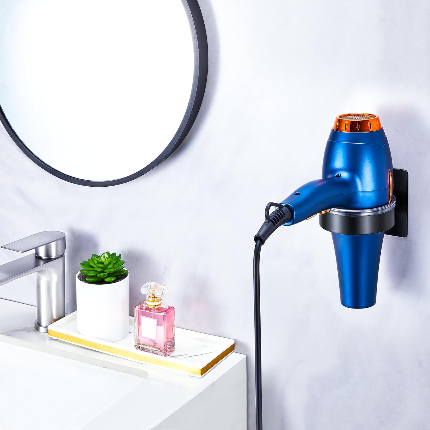 Hair Dryer Holder Wall Mount, Stainless Steel Blow Dryer Holder Wall, Adhesive Black Hair Dryer Hanger, Blow Dryer Organizer, Hair Tools Organizer Storage for Bathroom Salon Barber Shop Hotel - Image 3