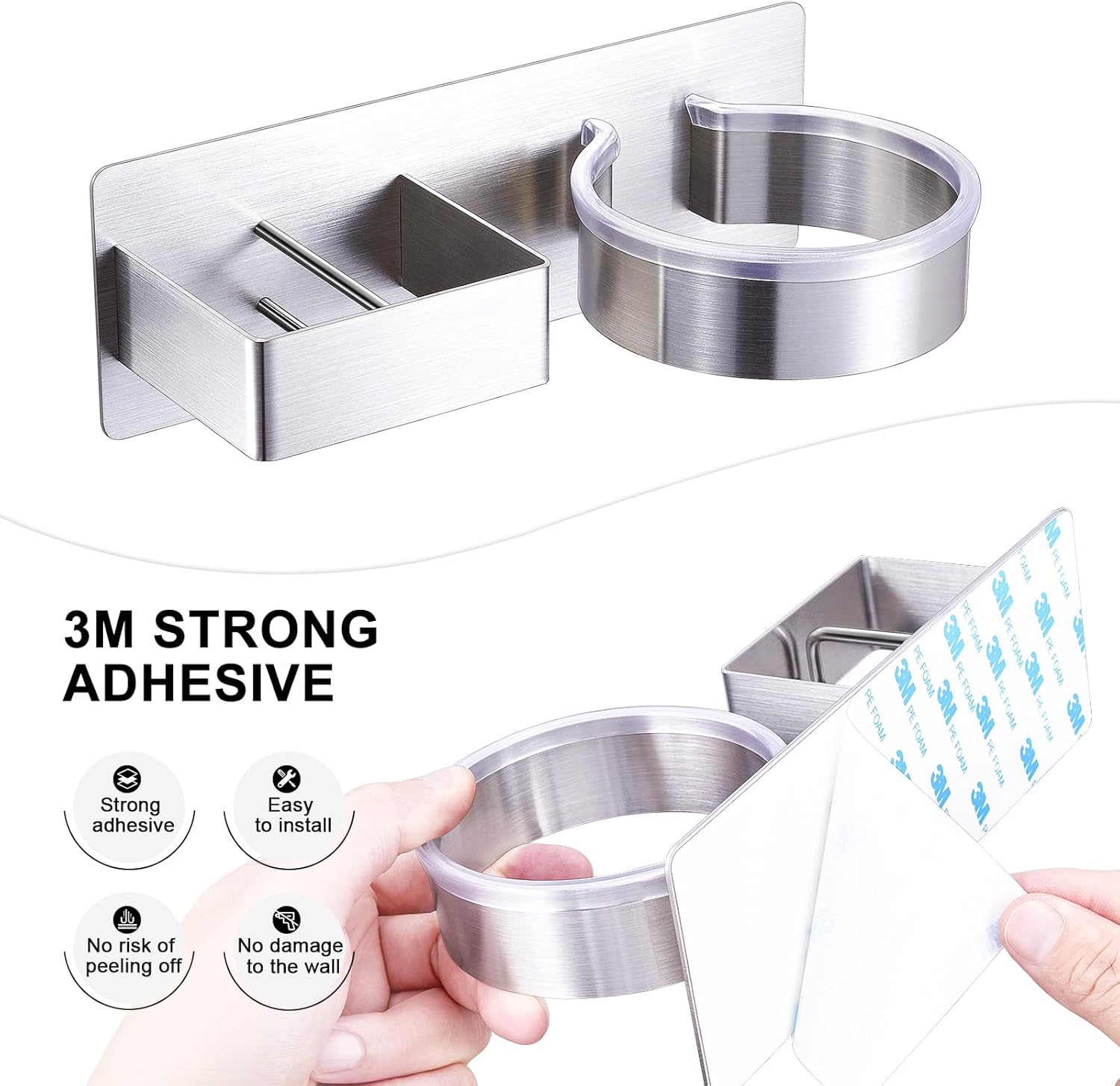 Hair Dryer Holder Wall Mount, Stainless Steel Straightener Holder, Adhesive Blow Dryer Holder and Curling Iron Holder Storage, Hair Tools Organizer for Bathroom Barber Shop Hotel - Image 2
