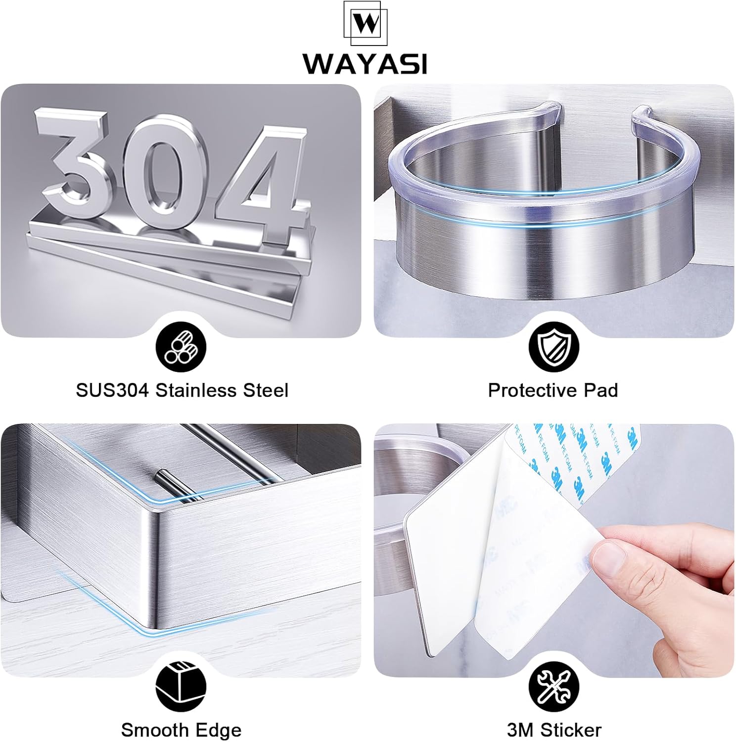 Hair Dryer Holder Wall Mount, Stainless Steel Straightener Holder, Adhesive Blow Dryer Holder and Curling Iron Holder Storage, Hair Tools Organizer for Bathroom Barber Shop Hotel - Image 6