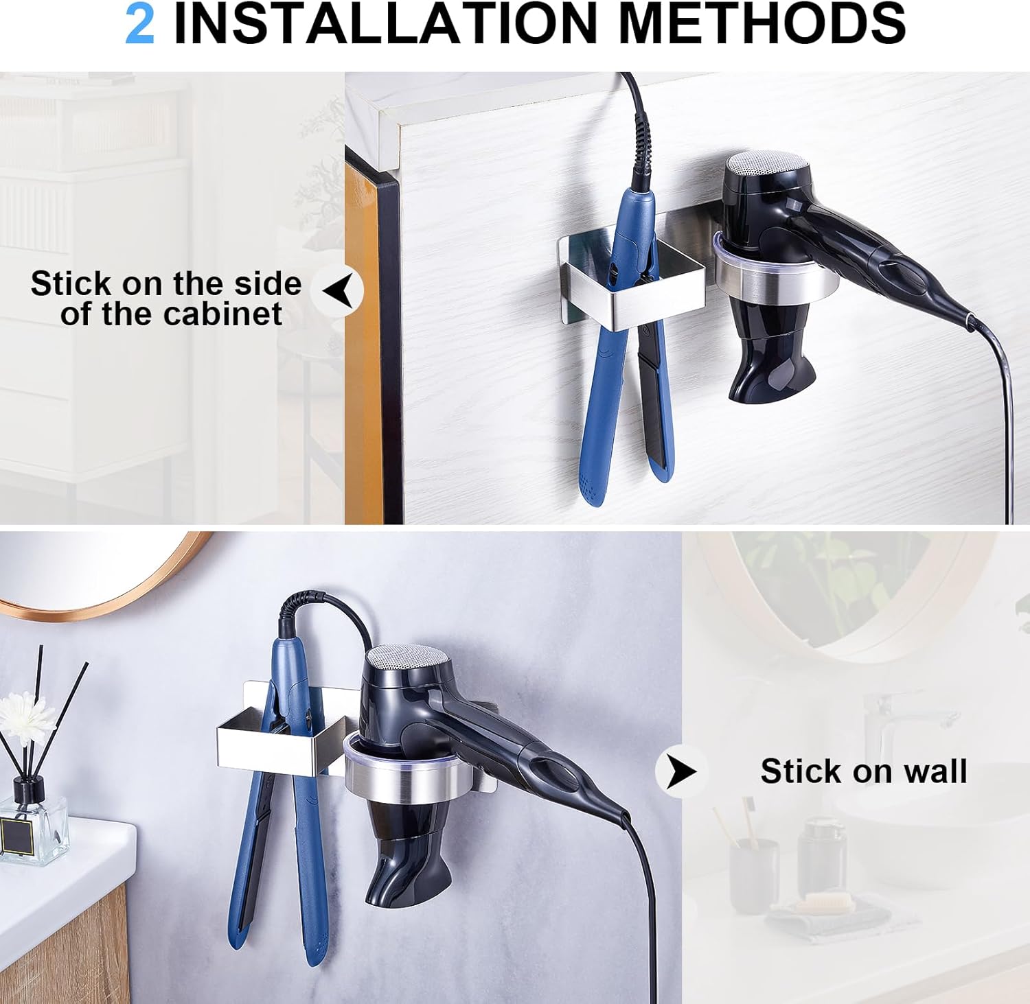 Hair Dryer Holder Wall Mount, Stainless Steel Straightener Holder, Adhesive Blow Dryer Holder and Curling Iron Holder Storage, Hair Tools Organizer for Bathroom Barber Shop Hotel - Image 5