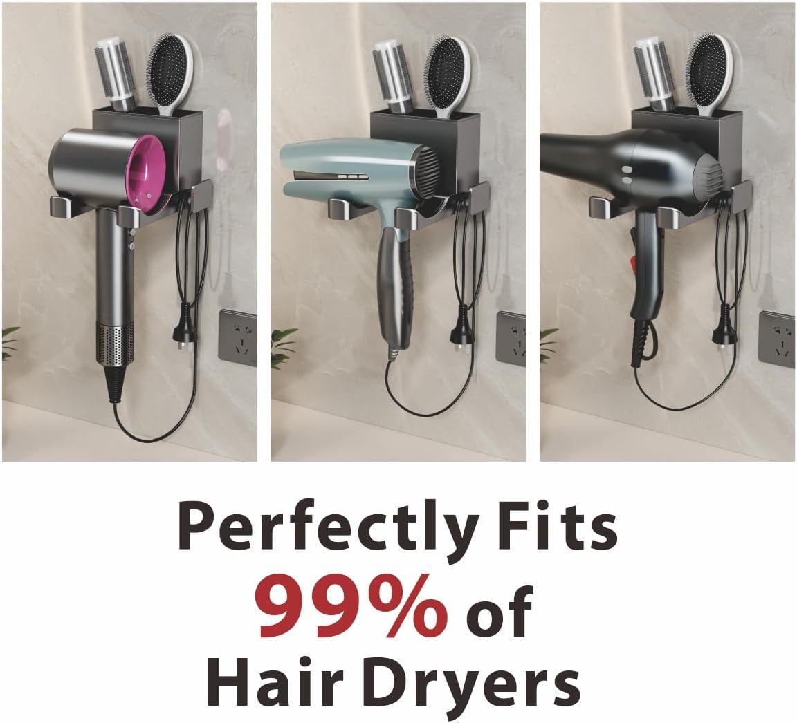 Hair Dryer Holder Wall Mounted, Bathroom Space-Saving Blow Dryer Organizer, Self Adhesive Magnesium Aluminum Alloy Compatible for Dyson Hair Dryer Wall Mounted - Image 3