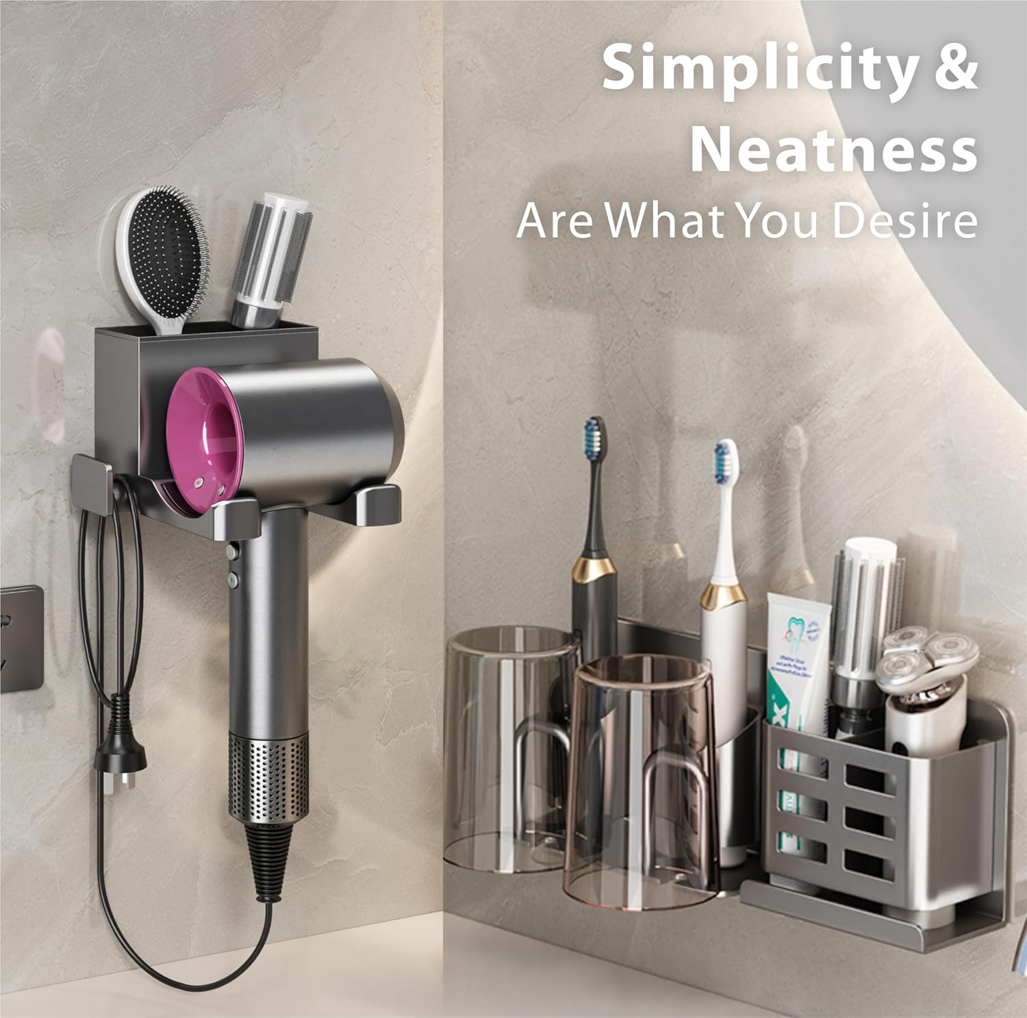Hair Dryer Holder Wall Mounted, Bathroom Space-Saving Blow Dryer Organizer, Self Adhesive Magnesium Aluminum Alloy Compatible for Dyson Hair Dryer Wall Mounted - Image 9
