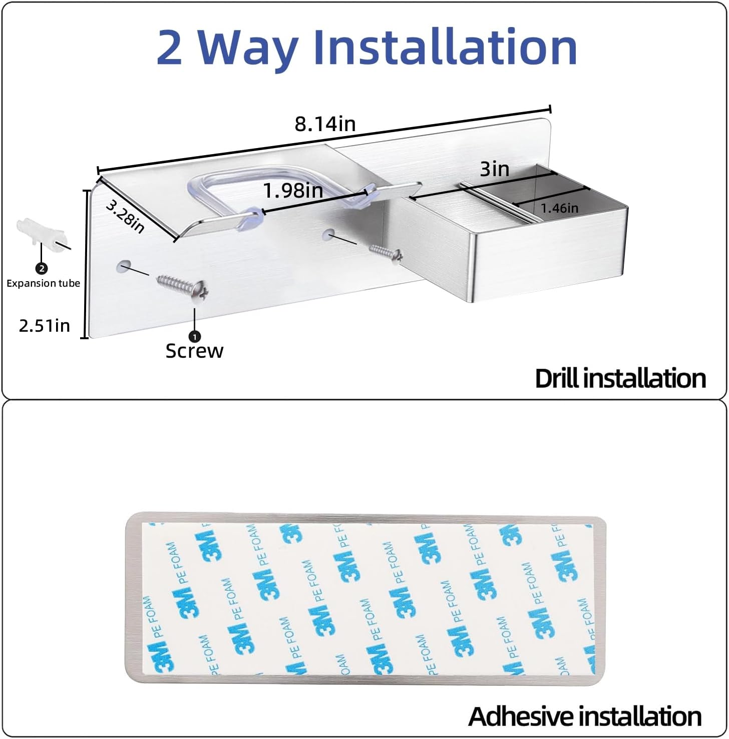 Hair Dryer Holder Wall Mounted, Hair Tool Organizer Wall Mount for Bathroom, Stainless Steel Hair Dryer Holder, Blow Dryer Holder Adhesive/Drilling Hair Dryer and Straightener Holder - Image 5