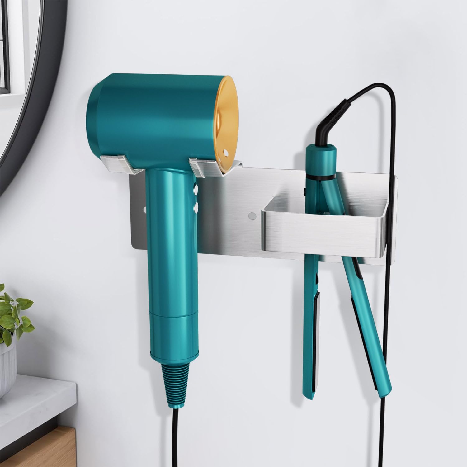 Hair Dryer Holder Wall Mounted, Hair Tool Organizer Wall Mount for Bathroom, Stainless Steel Hair Dryer Holder, Blow Dryer Holder Adhesive/Drilling Hair Dryer and Straightener Holder - Image 7