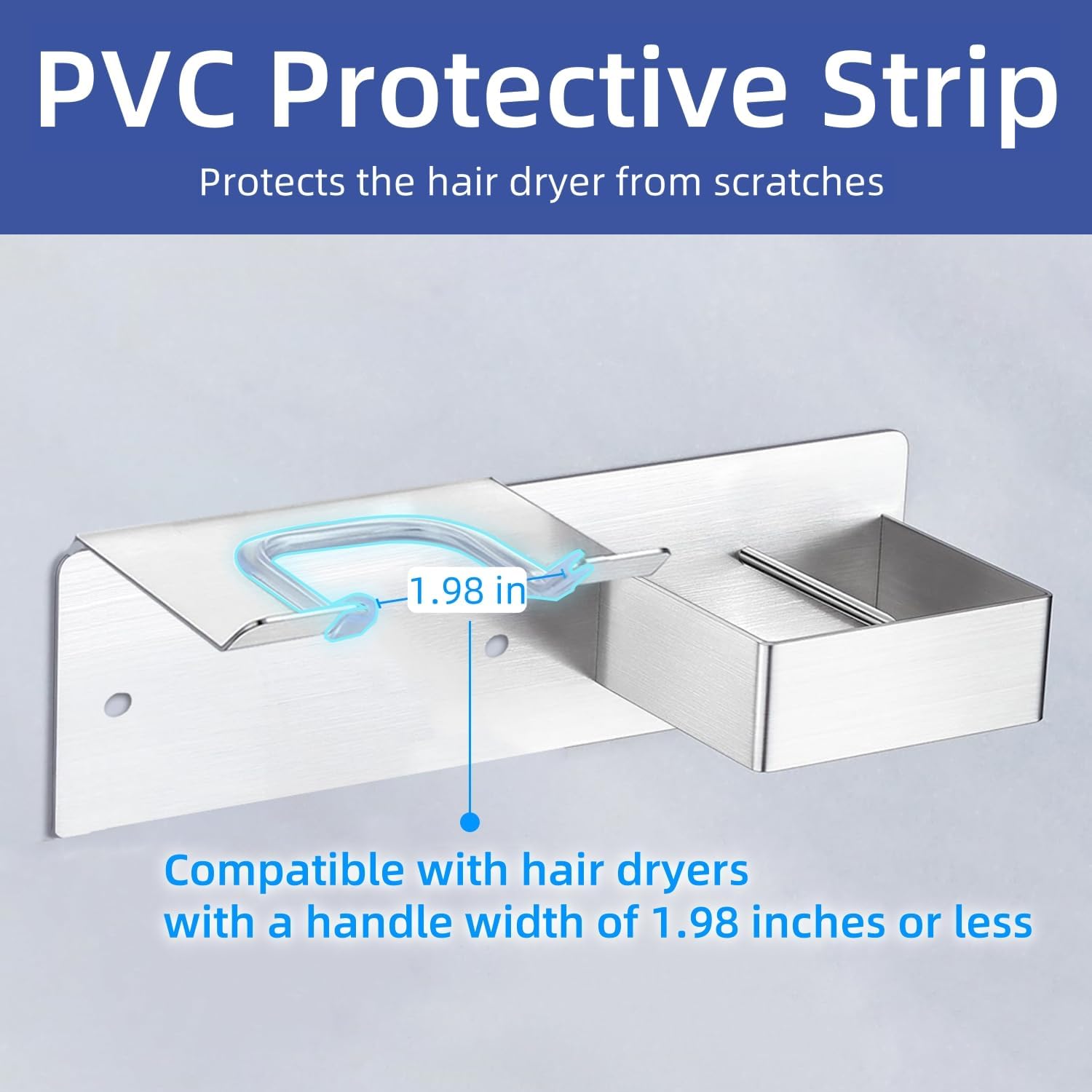 Hair Dryer Holder Wall Mounted, Hair Tool Organizer Wall Mount for Bathroom, Stainless Steel Hair Dryer Holder, Blow Dryer Holder Adhesive/Drilling Hair Dryer and Straightener Holder - Image 4