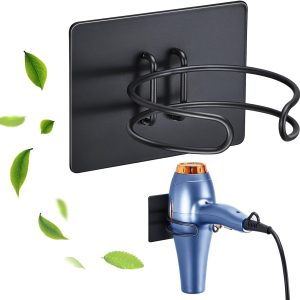 Hair Dryer Holder Wall Mounted, Hairdryer Holder for Bathroom, Blow Dryer Holder Black, Stainless Steel Hair Tool Organizer for Hair Dryer Hanger, Adhesive Hair Dryer Storage, Blow Dryer Organizer