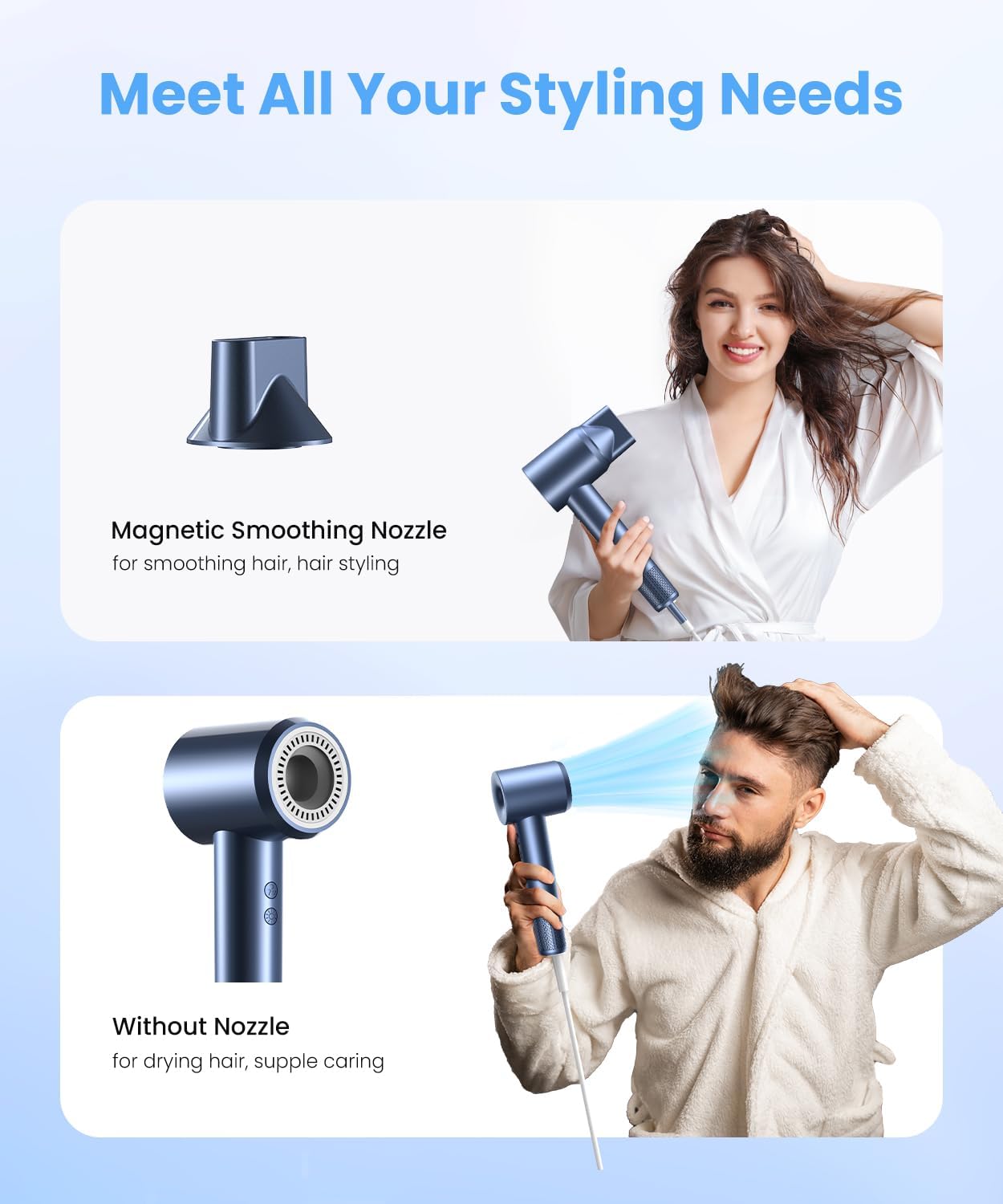 Hair Dryer, Ionic Blow Dryer, Professional High-Speed Hairdryer with 150,000 RPM Motor for Fast Drying, 5 Temps/3 Speeds Lightweight Hairdryer with Magnetic Nozzle for Home Travel Women Man - Image 5